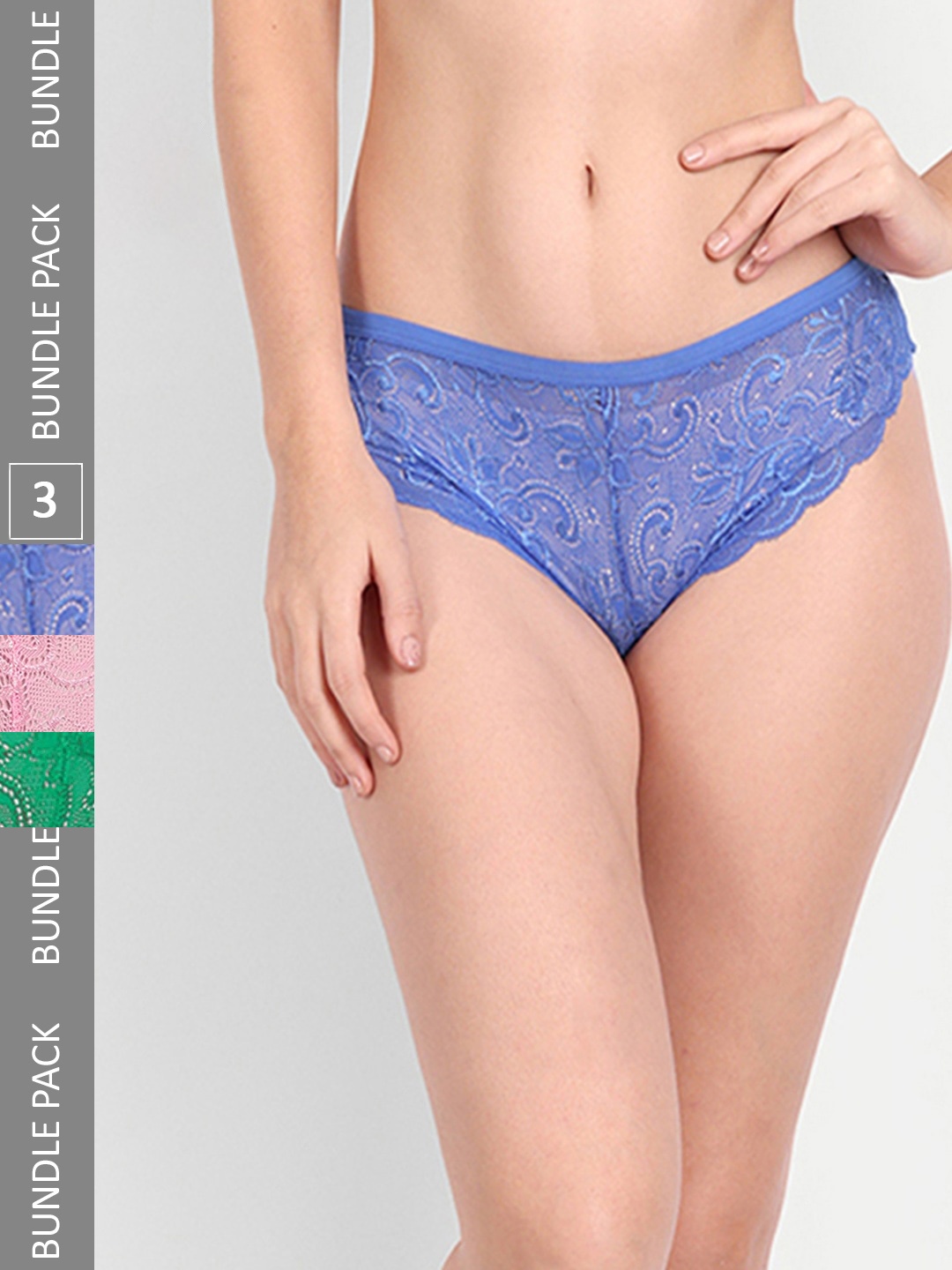 

StyFun Pack Of 3 Self Design Low-Rise Bikini Briefs, Blue