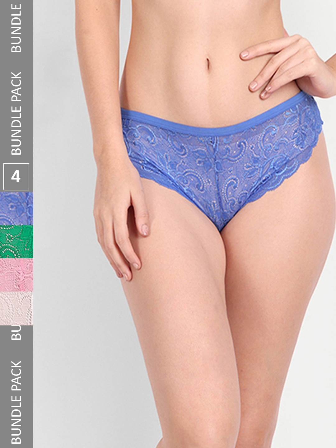 

StyFun Pack Of 4 Self Design Low-Rise Bikini Briefs, Blue