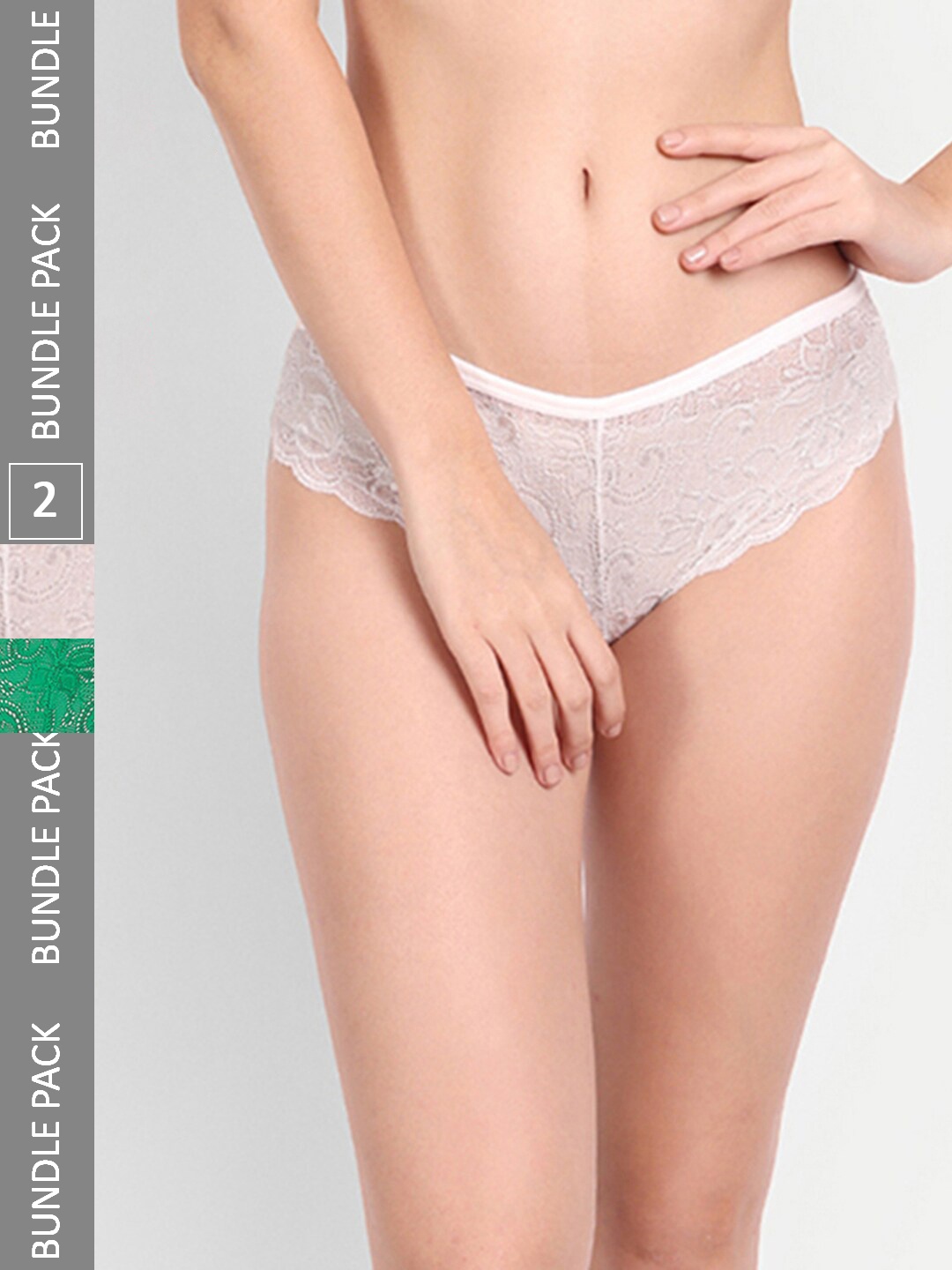 

StyFun Pack Of 2 Floral Lace Bikini Panty, Green