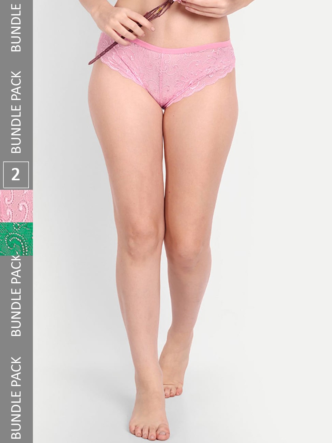 

StyFun Women Pack Of 2 Self-Design Lace Bikini Briefs, Pink