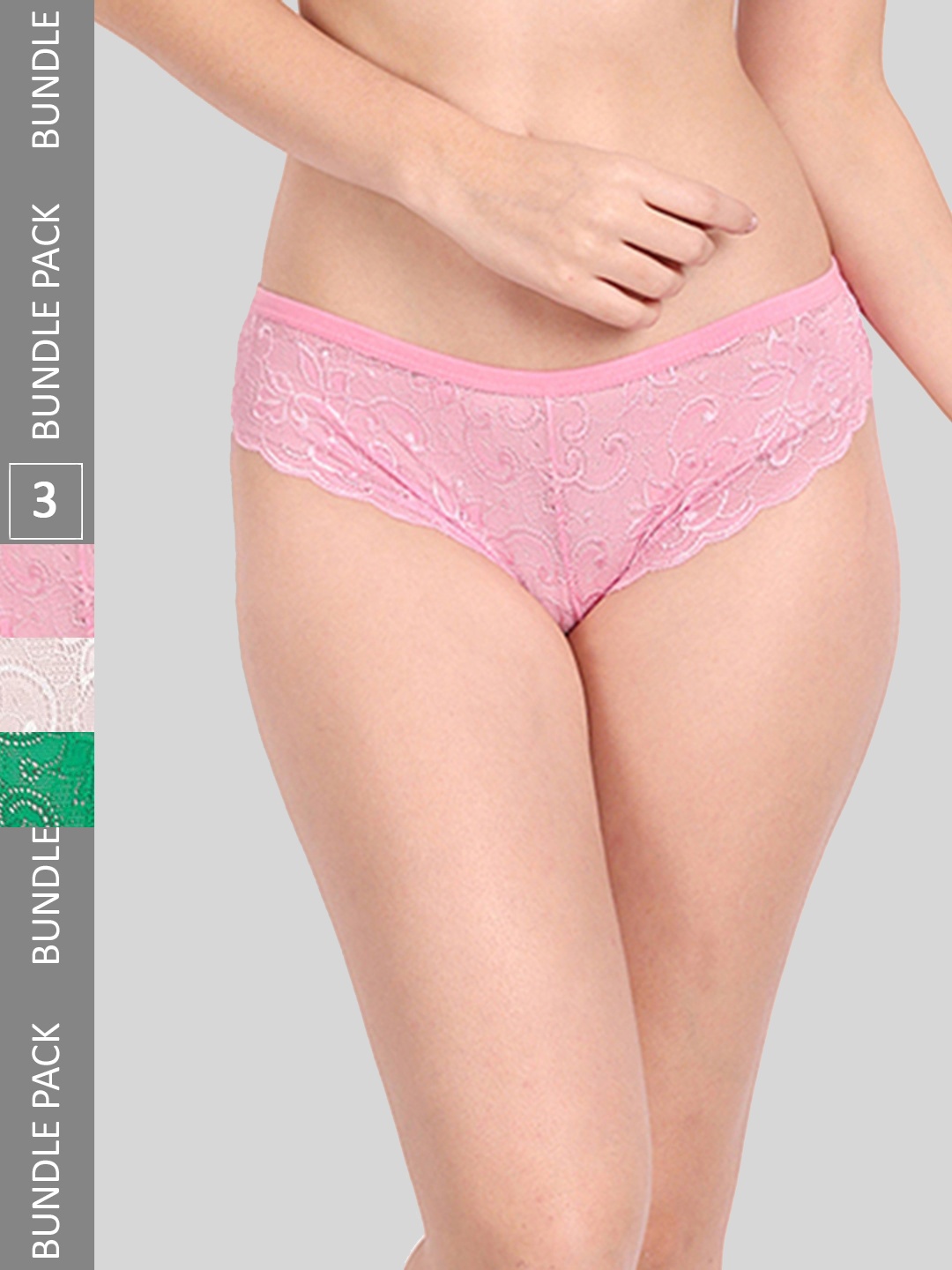 

StyFun Pack Of 3 Self Design Low-Rise Bikini Briefs, Pink