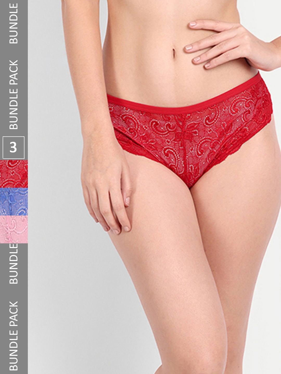 

StyFun Pack Of 3 Self-Design Low-Rise Basic Briefs, Red