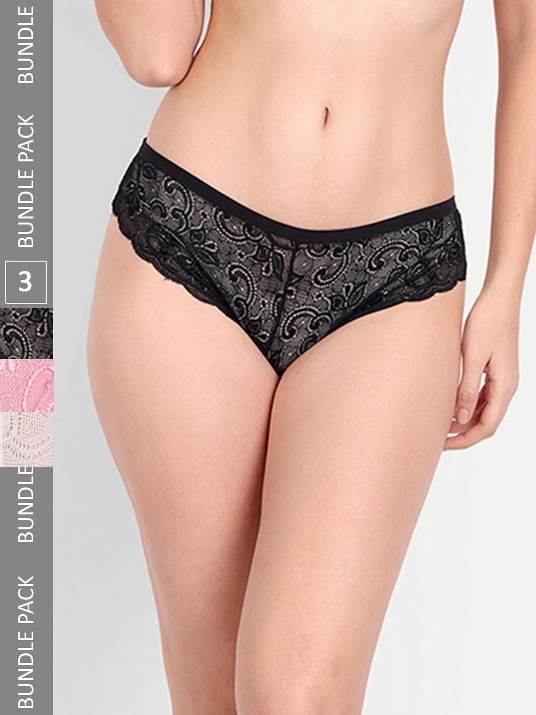 

StyFun Women Pack Of 3 Self-Design Bikini Briefs, Black