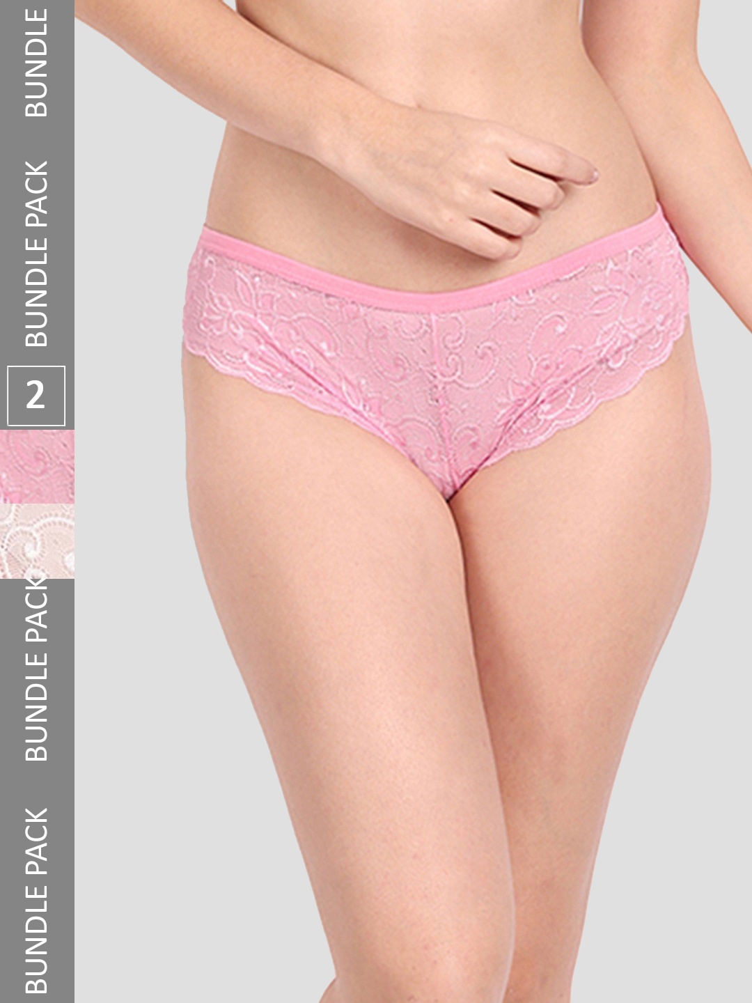 StyFun Pack Of 2 Self-Design Low-Rise Lace Bikini Briefs, Pink