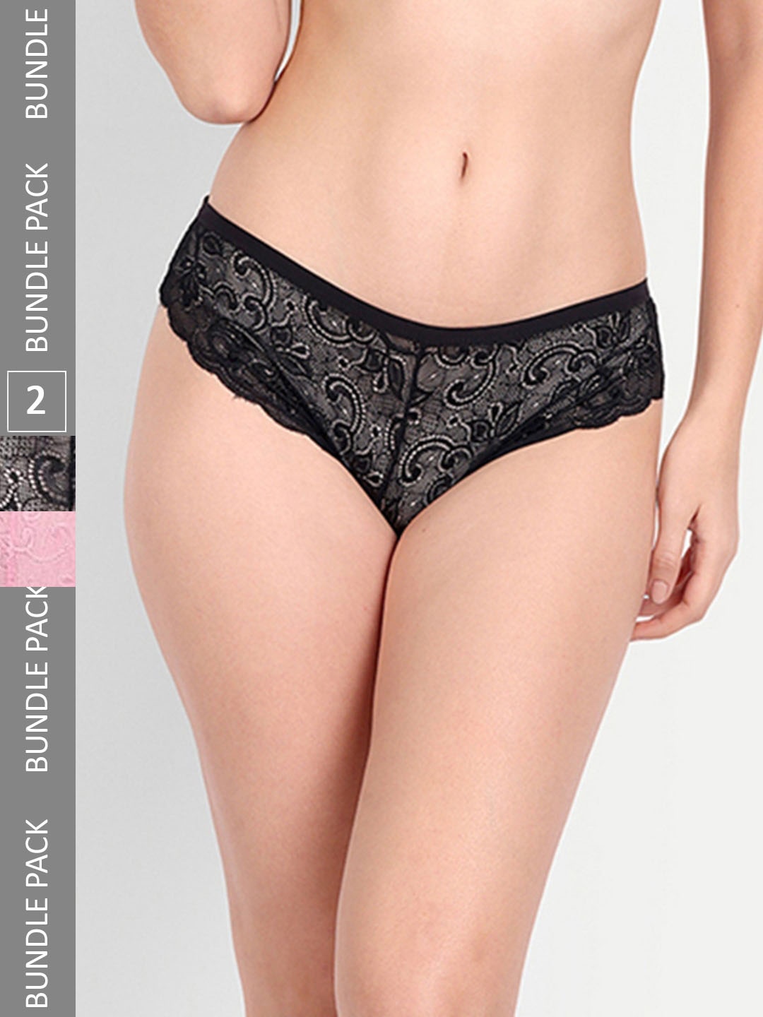 

StyFun Pack Of 2 Self Design Low-Rise Bikini Briefs, Black