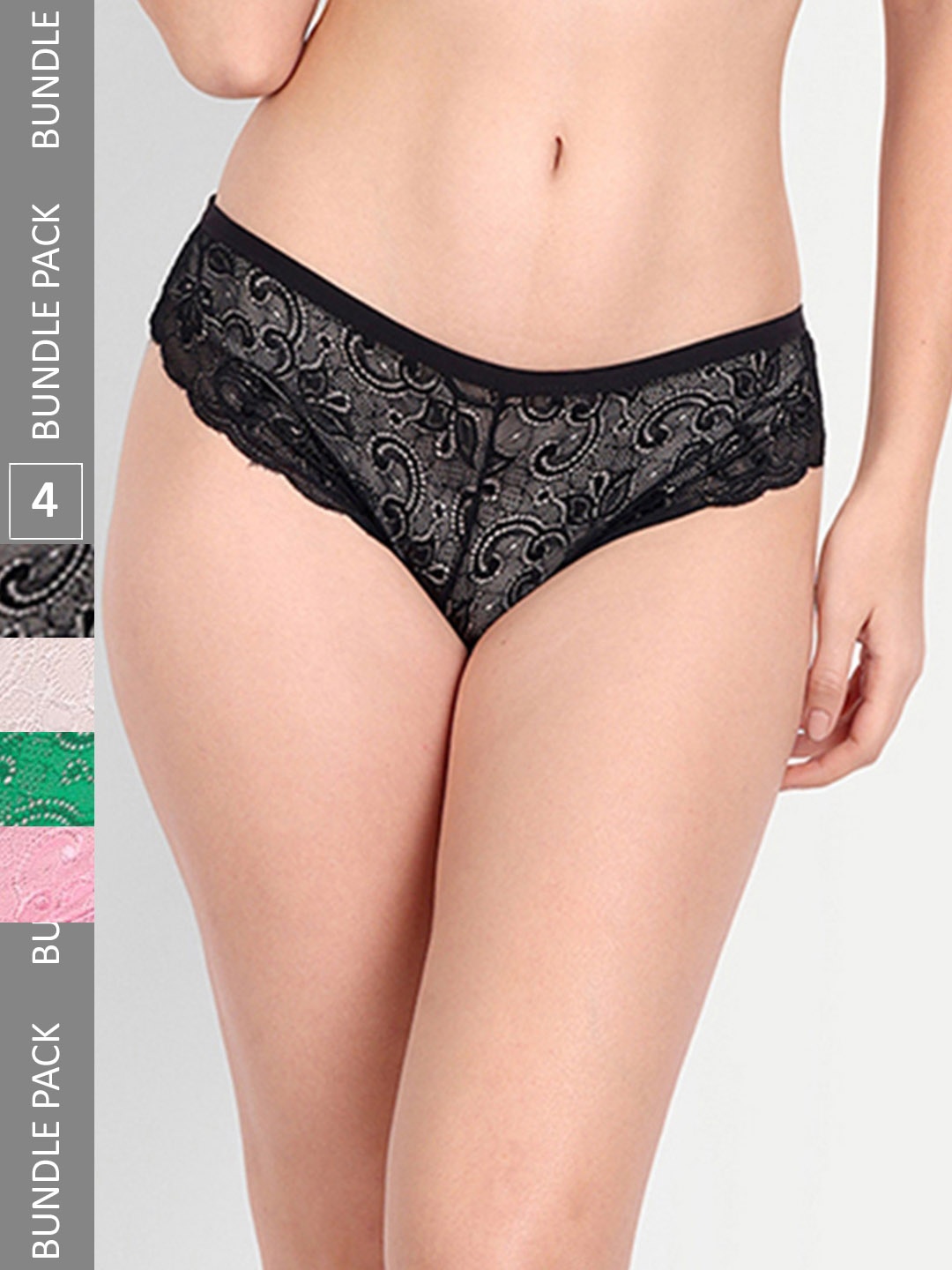

StyFun Pack Of 4 Self-Design Low-Rise Bikini Briefs, Black