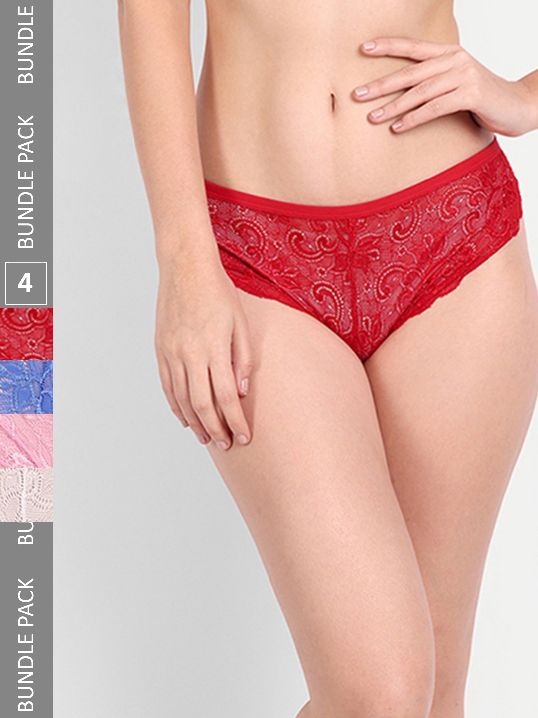 

StyFun Pack Of 4 Self Design Low-Rise Bikini Briefs, Red