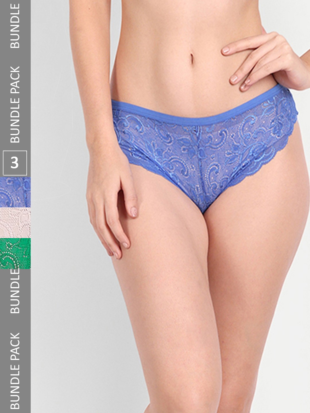 StyFun Pack Of 3 Self Design Low-Rise Bikini Briefs, Blue