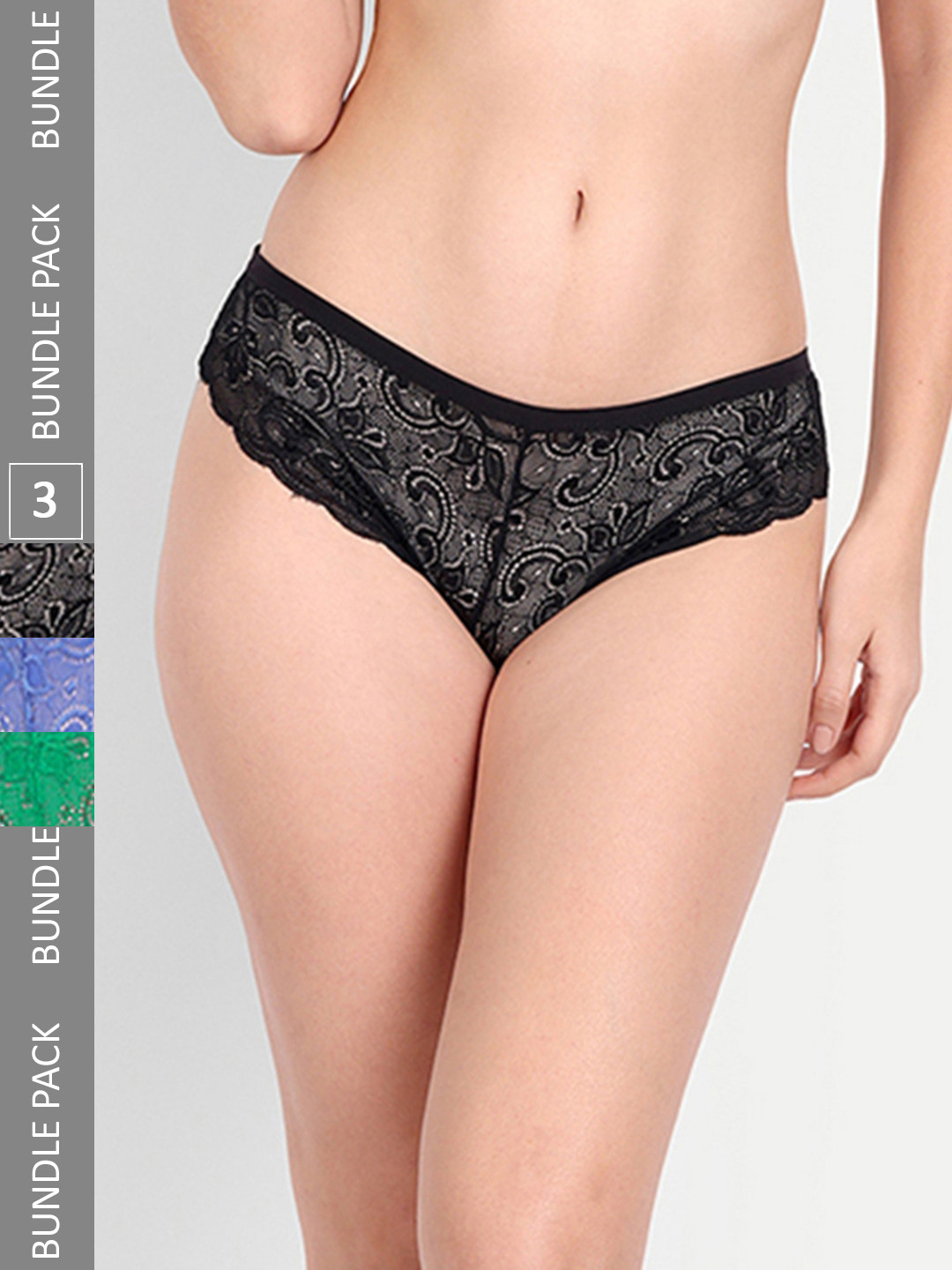 

StyFun Women Pack Of 3 Self Design Basic Briefs, Black
