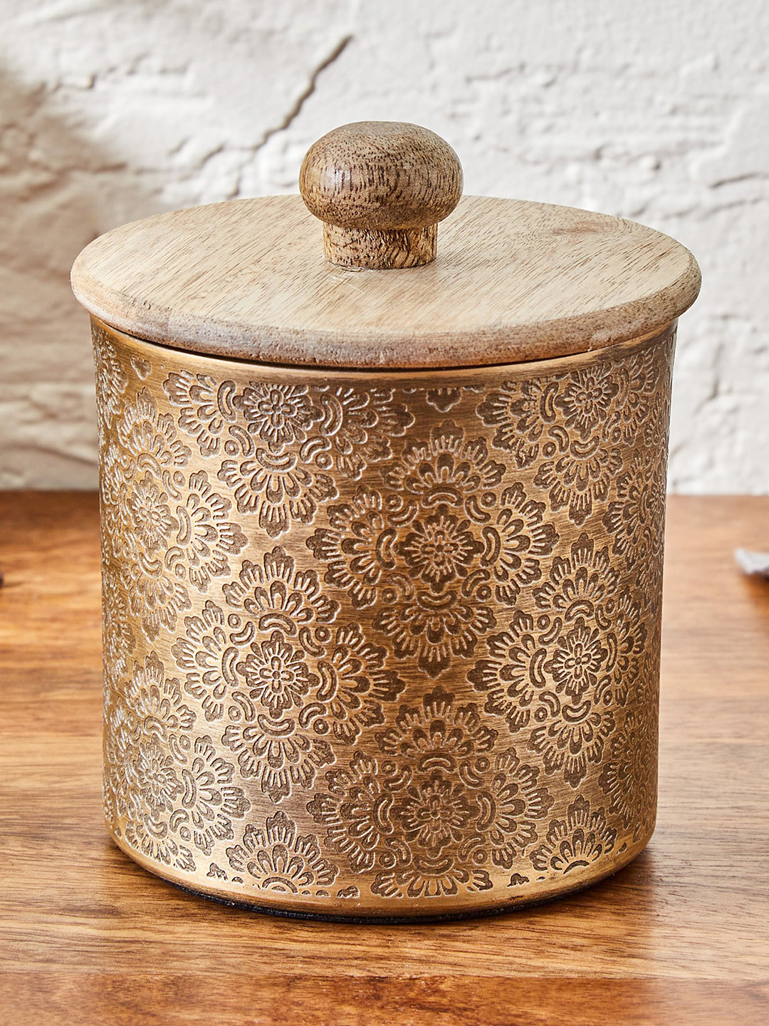 

Home Centre Mirage Talavera Textured Aluminium Canister with Lid - 500ml, Gold