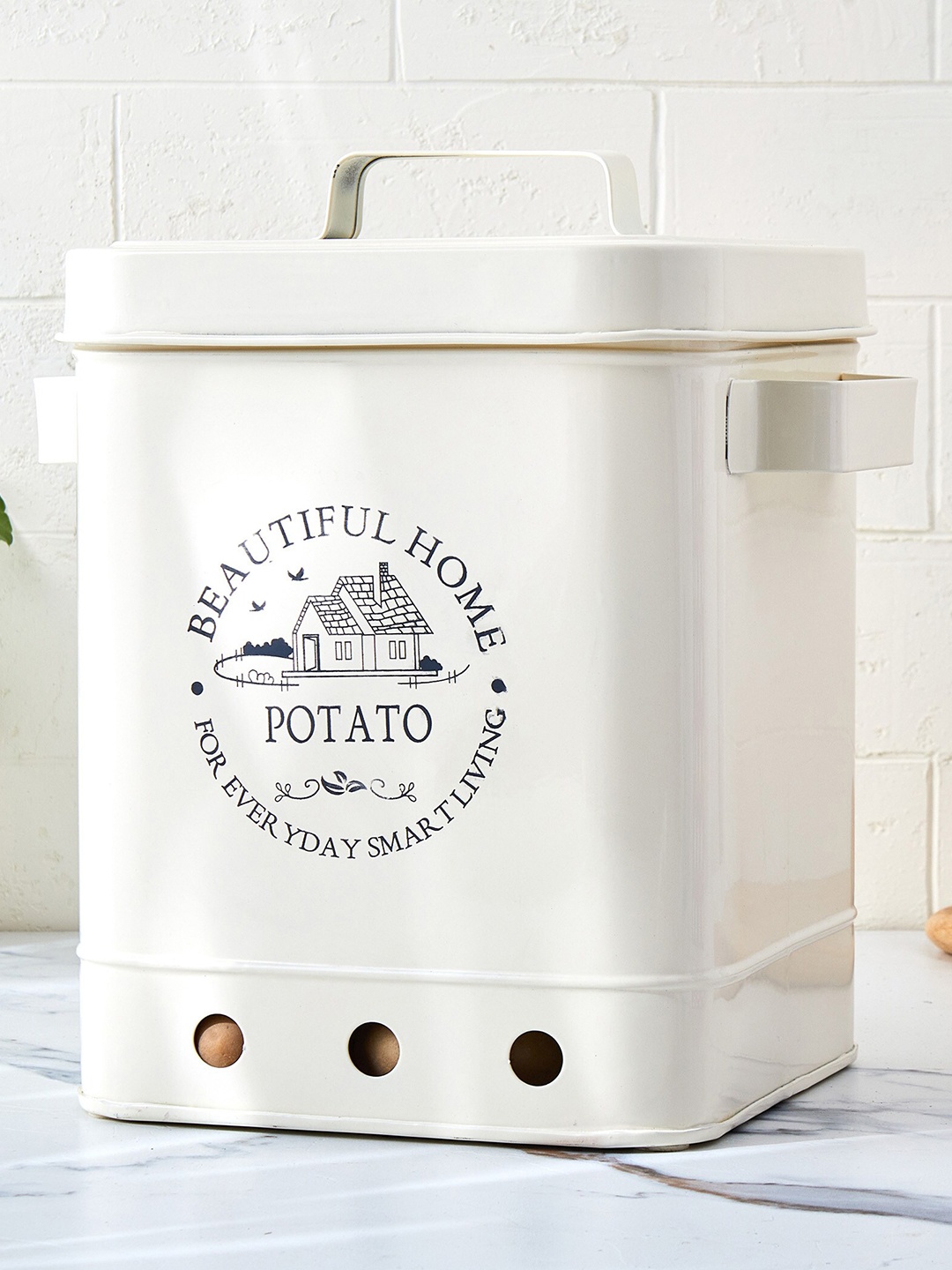 Home Centre Mendo Beige Metal Potato Canister