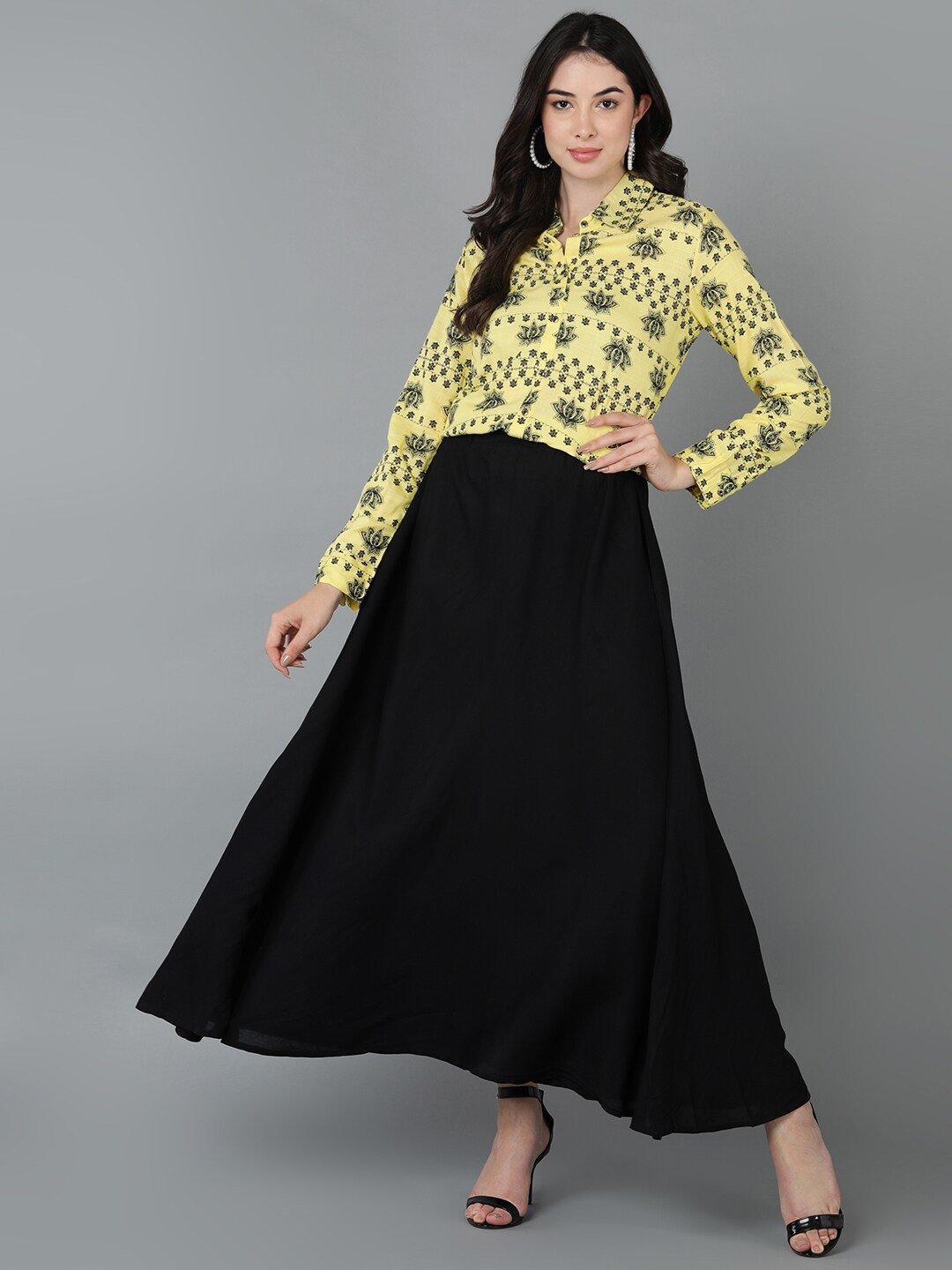

VAHSON Printed Top & Skirt Co-ords Set, Yellow