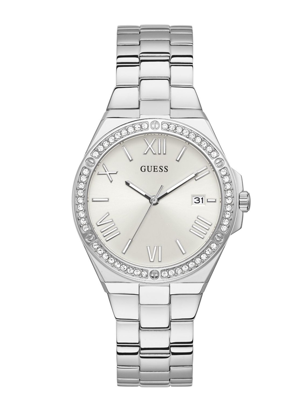 

GUESS Women Embellished Dial Stainless Steel Bracelet Style Straps Analogue Watch GW0286L1, White