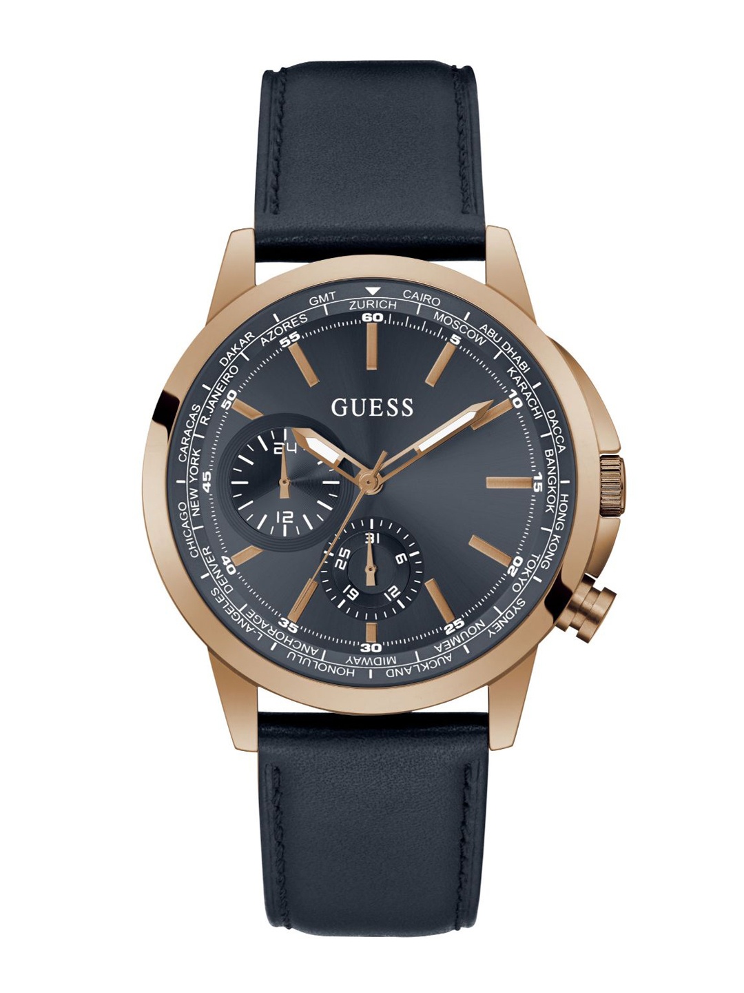 

GUESS Leather Straps Analogue Watch GW0540G2, Navy blue