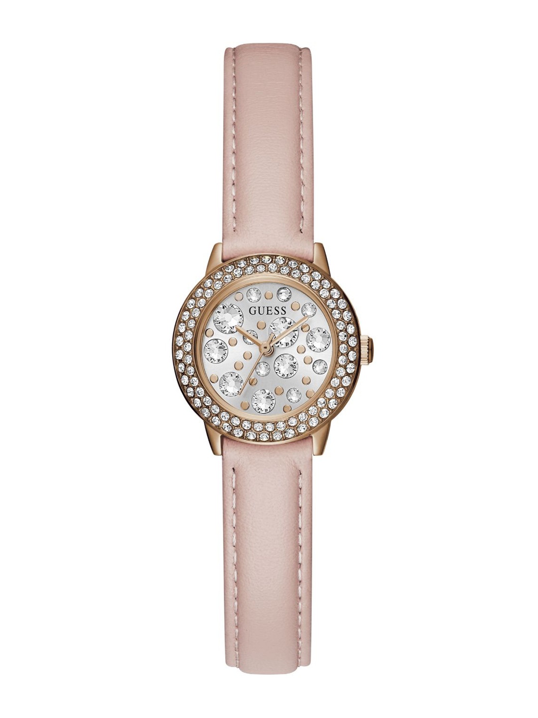 

GUESS Women Embellished Dial Leather Straps Analogue Watch GW0029L3, White