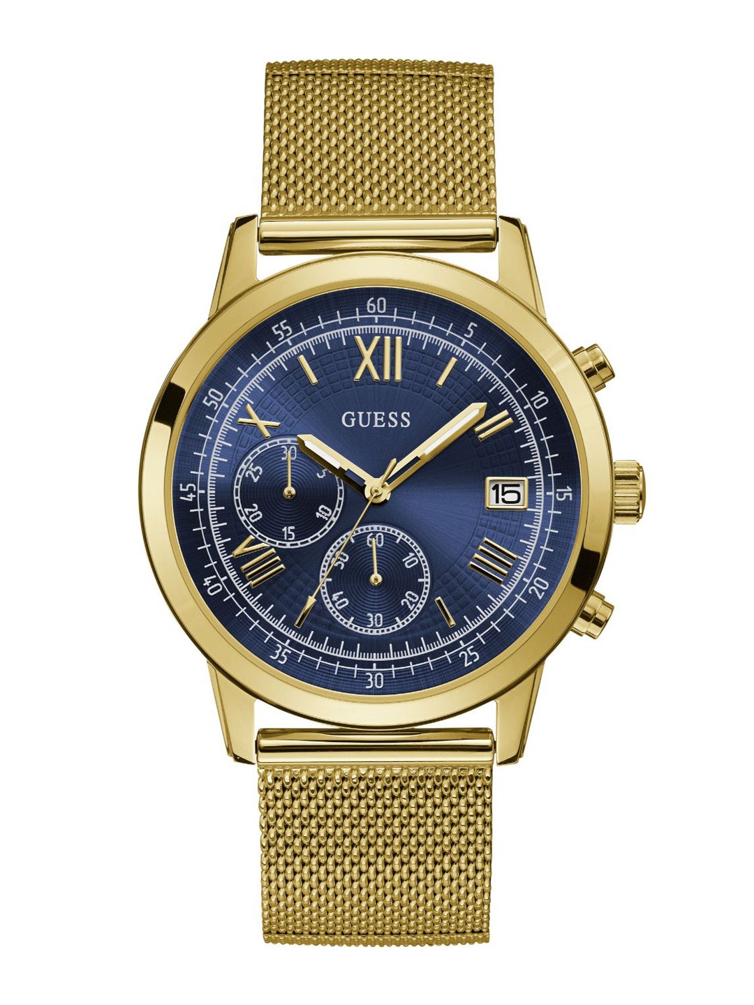 

GUESS Men Brass Dial & Stainless Steel Wrap Around Straps Analogue Watch W1112G2, Blue