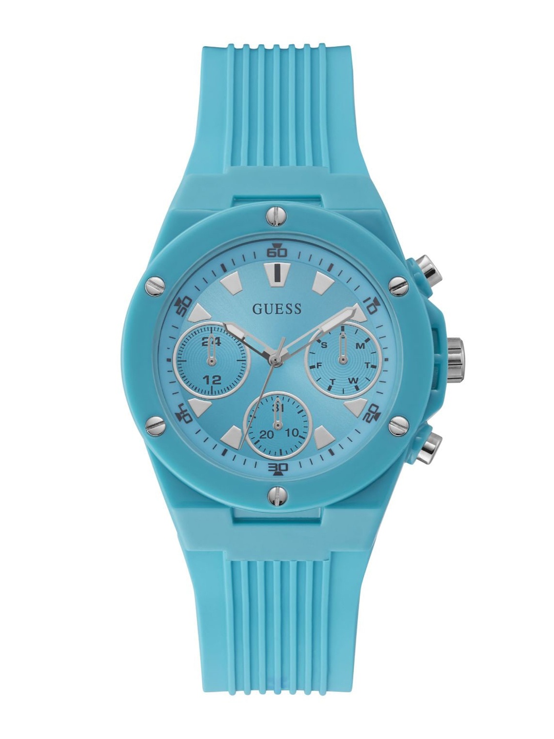 

GUESS Women Embellished Dial & Textured Straps Analogue Watch GW0255L2, Blue