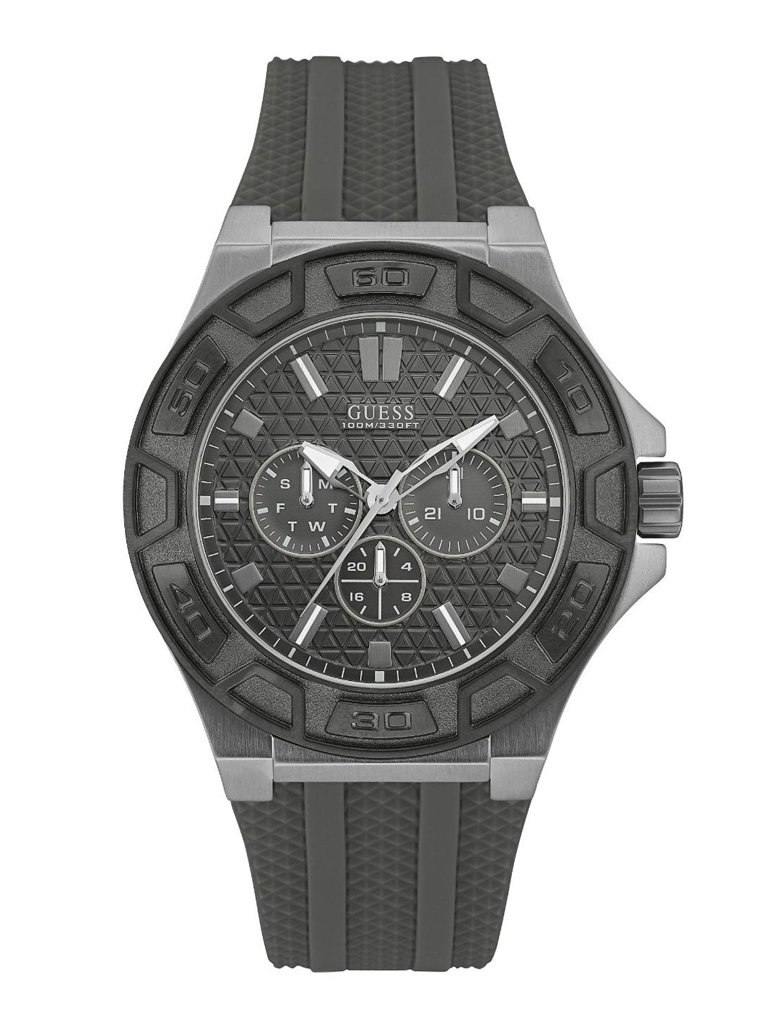 

GUESS Men Textured Straps Multi-Function Analogue Watch W0674G8, Grey