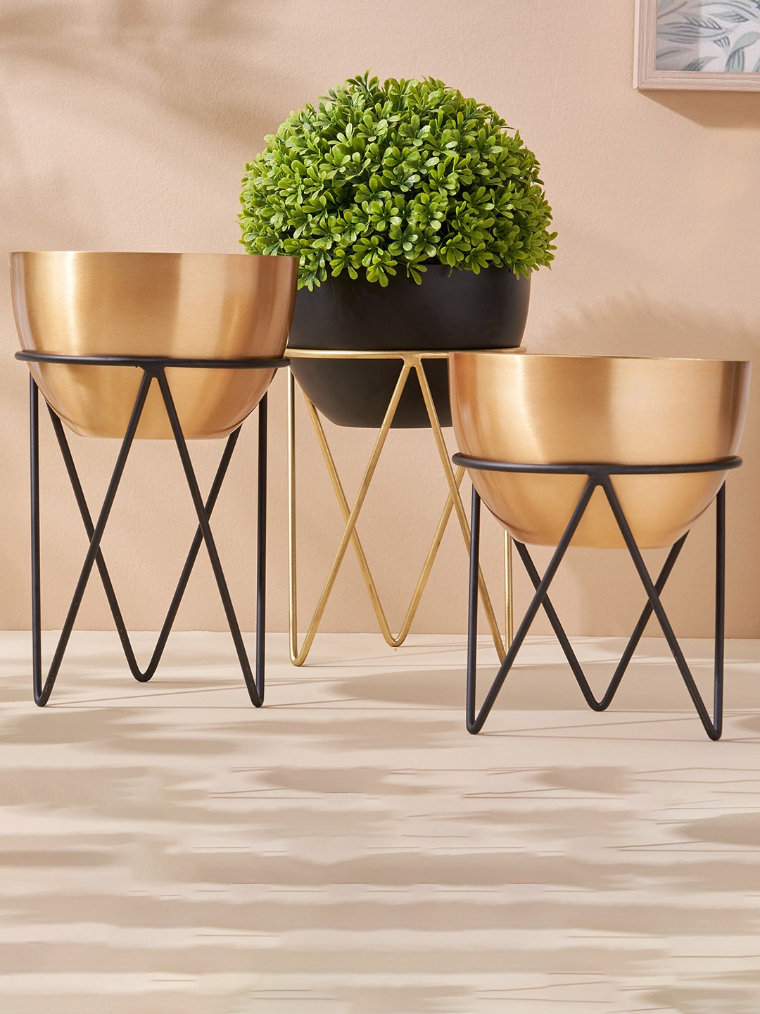 

Home Centre Gloria Golden & Black Iron Bowl Planter with Stand, Gold