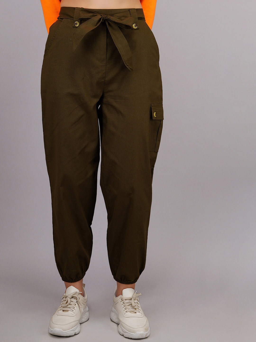 

VAABASTA Women Loose Fit Mid-Rise Cotton Joggers Trousers, Olive