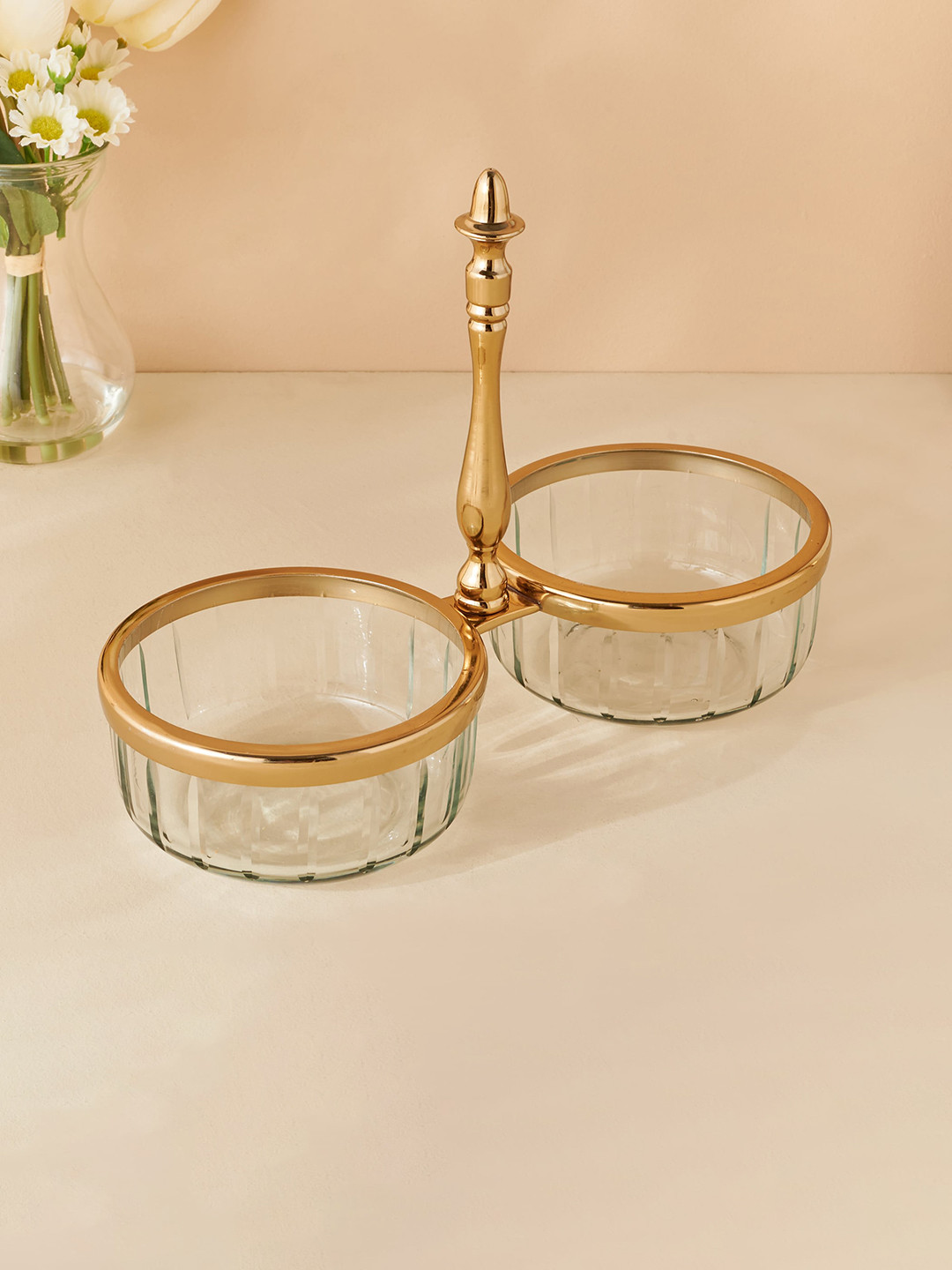 

Home Centre Hoovu Gold Toned & Transparent Glass Serving Bowl - 600 ml