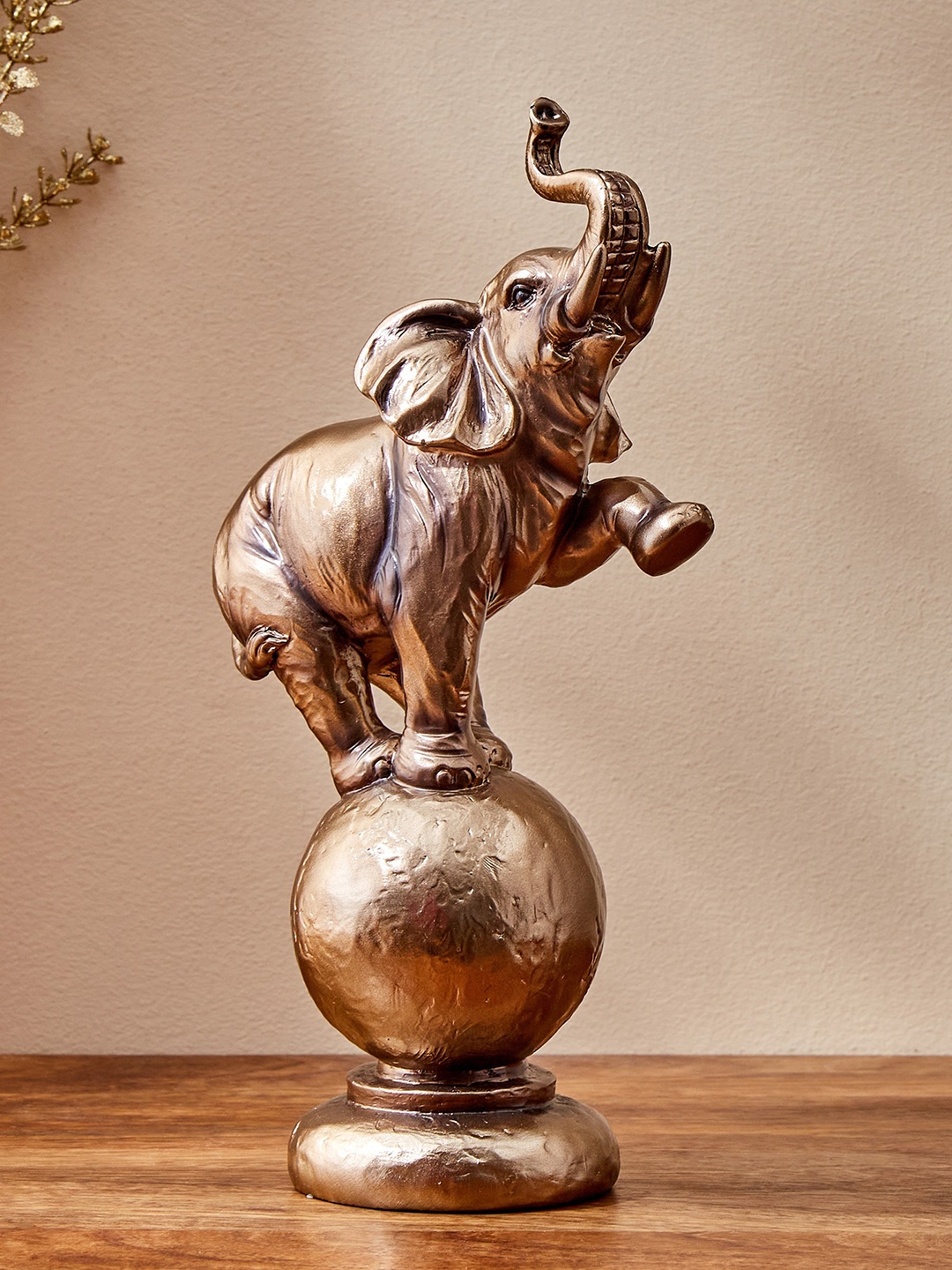 

Home Centre Brown Elephant on Ball Figurine Showpiece, Gold