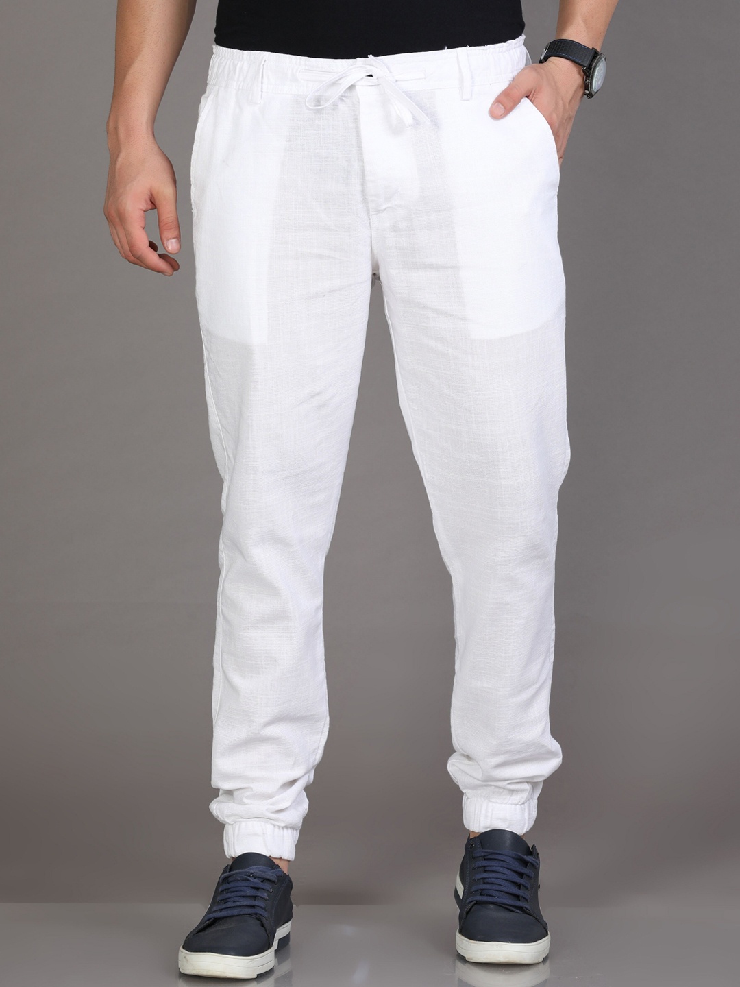 

Reslag Men Mid Rise Linen Joggers, White