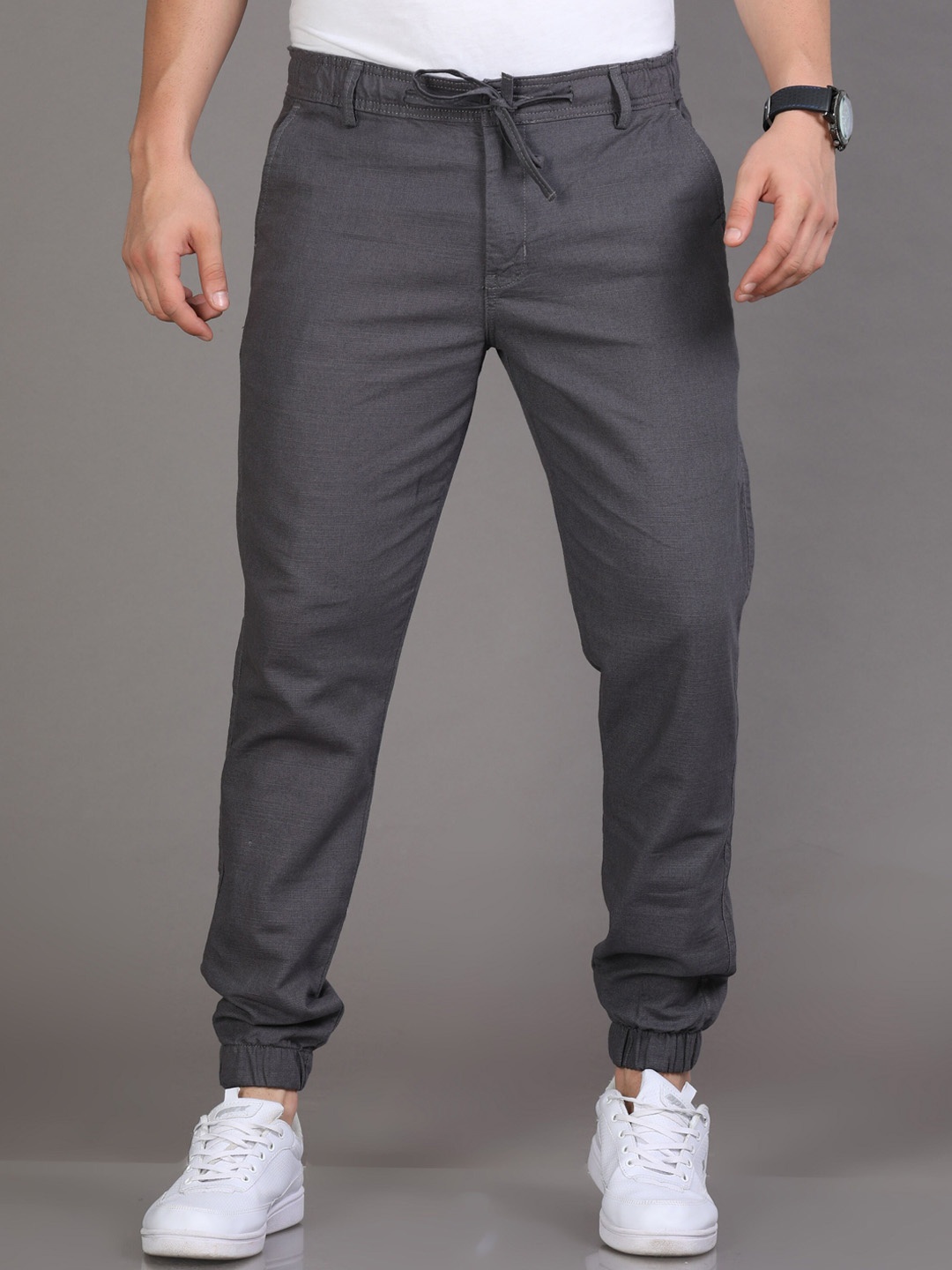 

Reslag Men Mid-Rise Linen Joggers, Grey