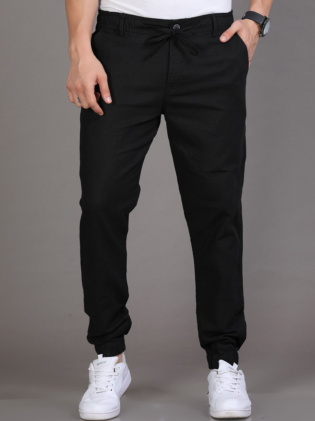 

Reslag Men Mid-Rise Linen Joggers, Black