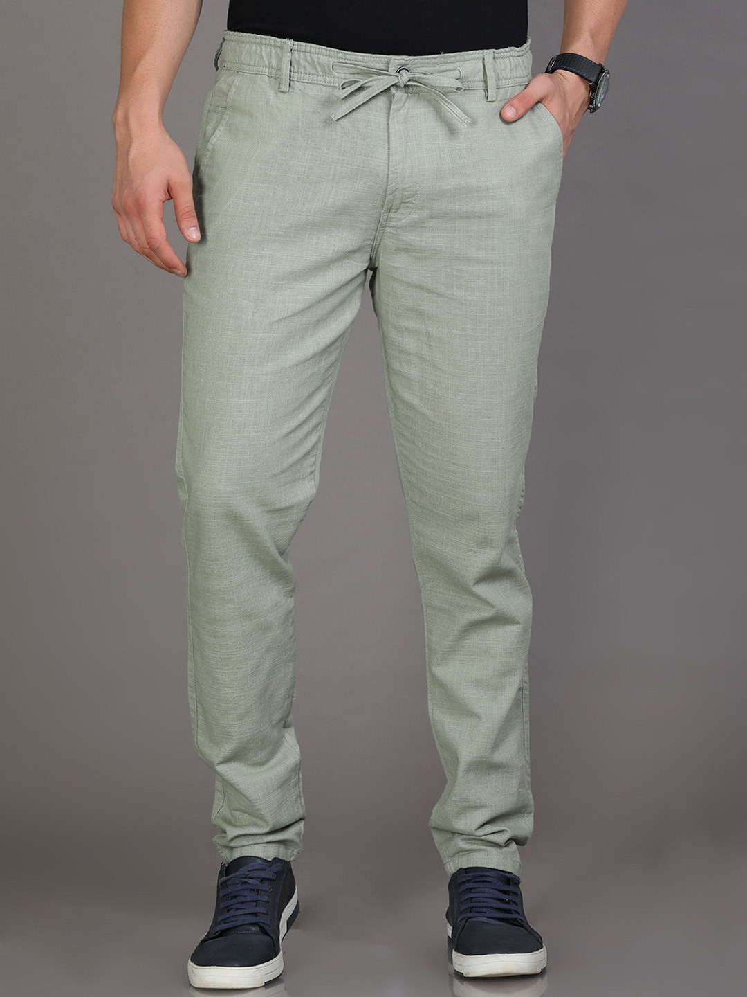 

Reslag Men Mid-Rise Linen Trousers, Green