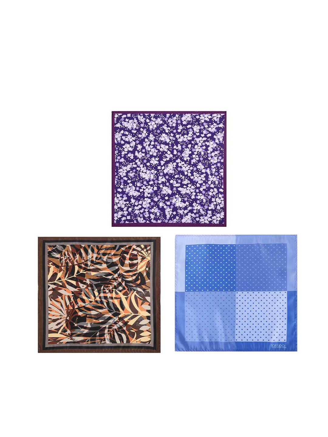 Tossido Men Pack Of 3 Printed Pocket Squares, Purple