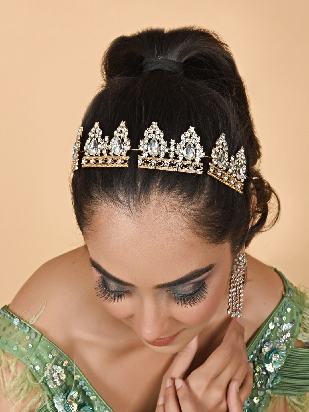 

Proplady Women Cubic Zircons Embellished Bridal Tiara, Gold