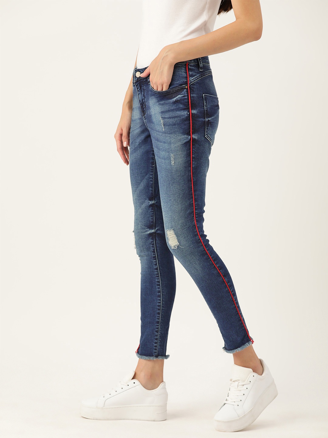 

DressBerry Women Skinny Fit Side Stripe Jeans, Navy blue