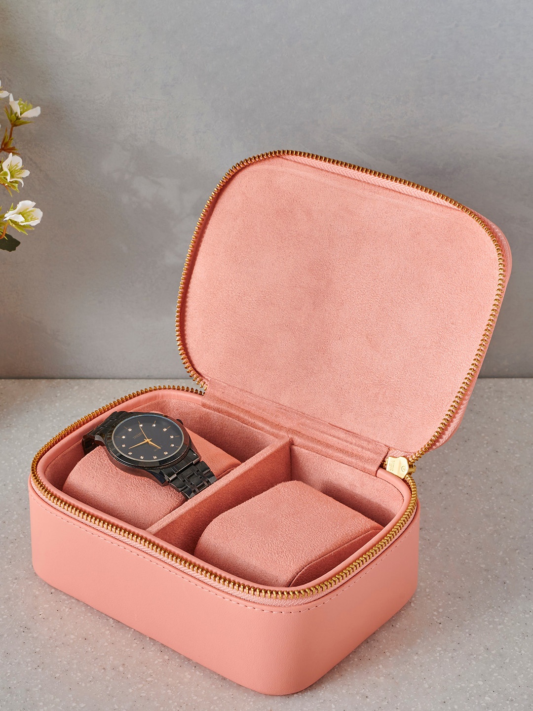 

Home Centre Peach-Coloured 8-Compartment Watch Box