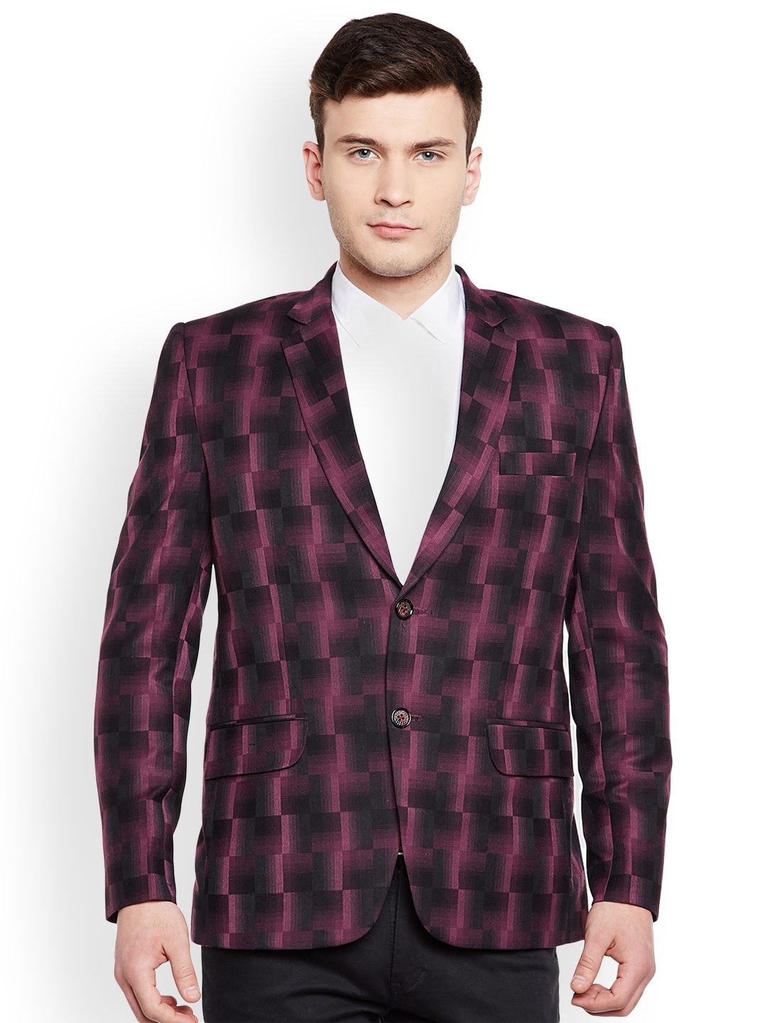 

Wintage Pink & Black Checked Single-Breasted Tailored Fit Party Blazer