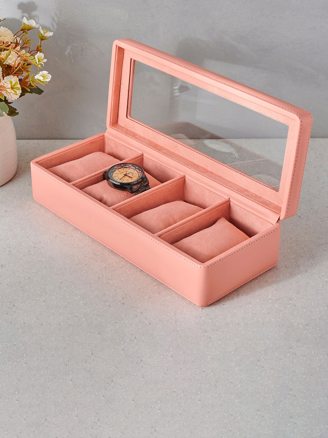 

Home Centre Orion Emma Peach-Colored Wooden 4 Compartment Watch Box