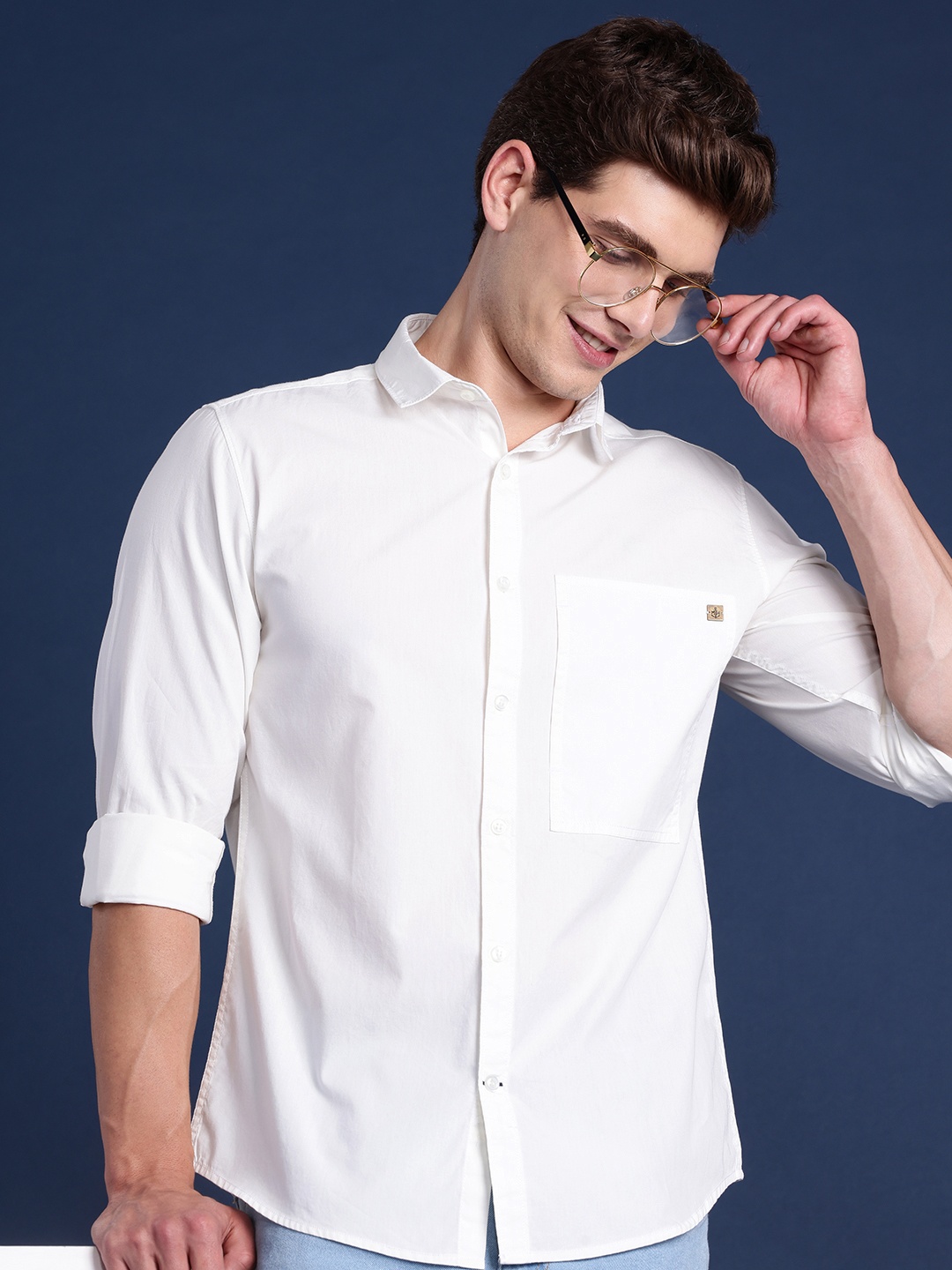 

Mast & Harbour Solid Pure Cotton Casual Shirt, White
