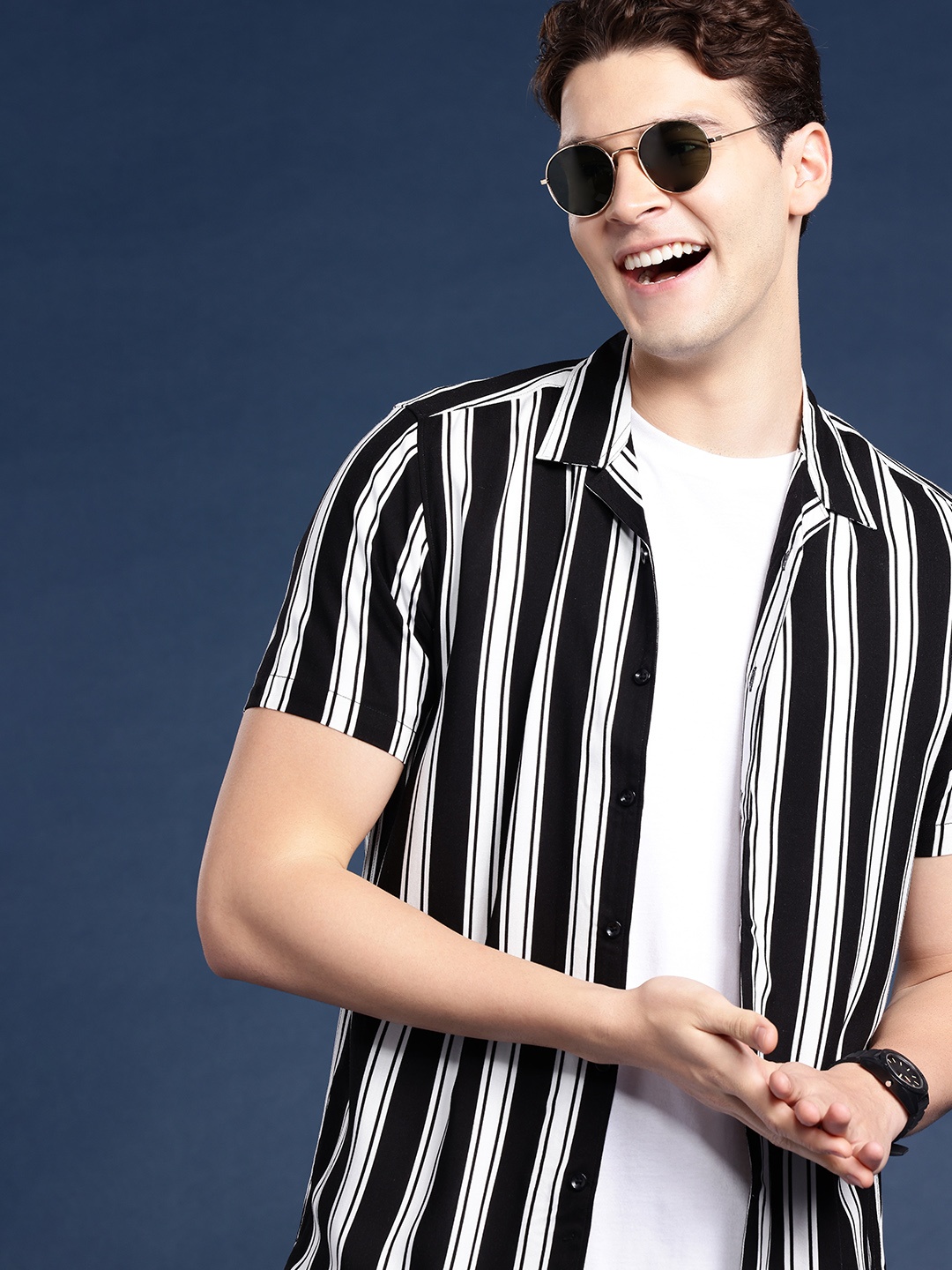 

Mast & Harbour Vertical Striped Casual Shirt, Black