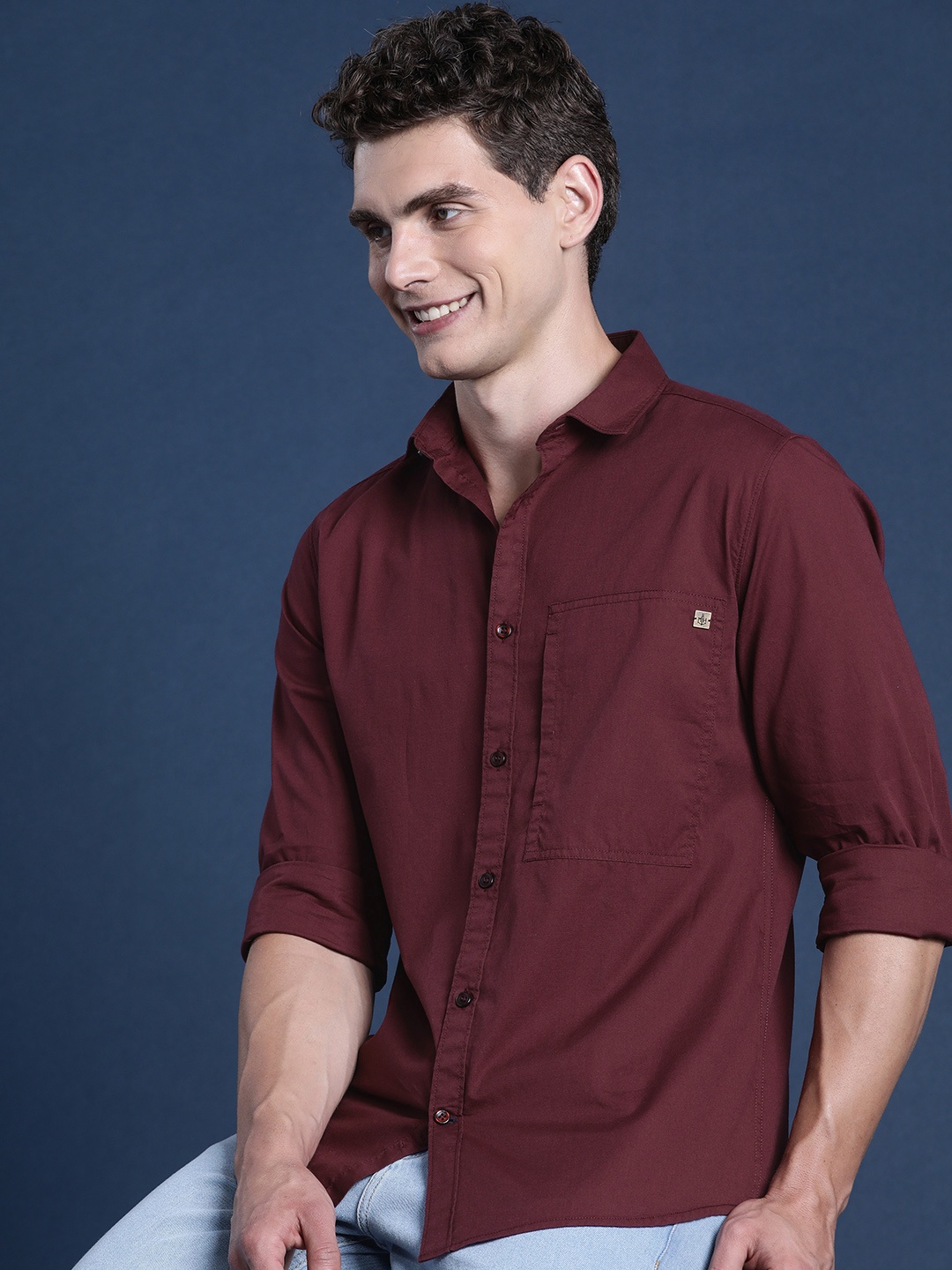 

Mast & Harbour Solid Pure Cotton Casual Shirt, Maroon
