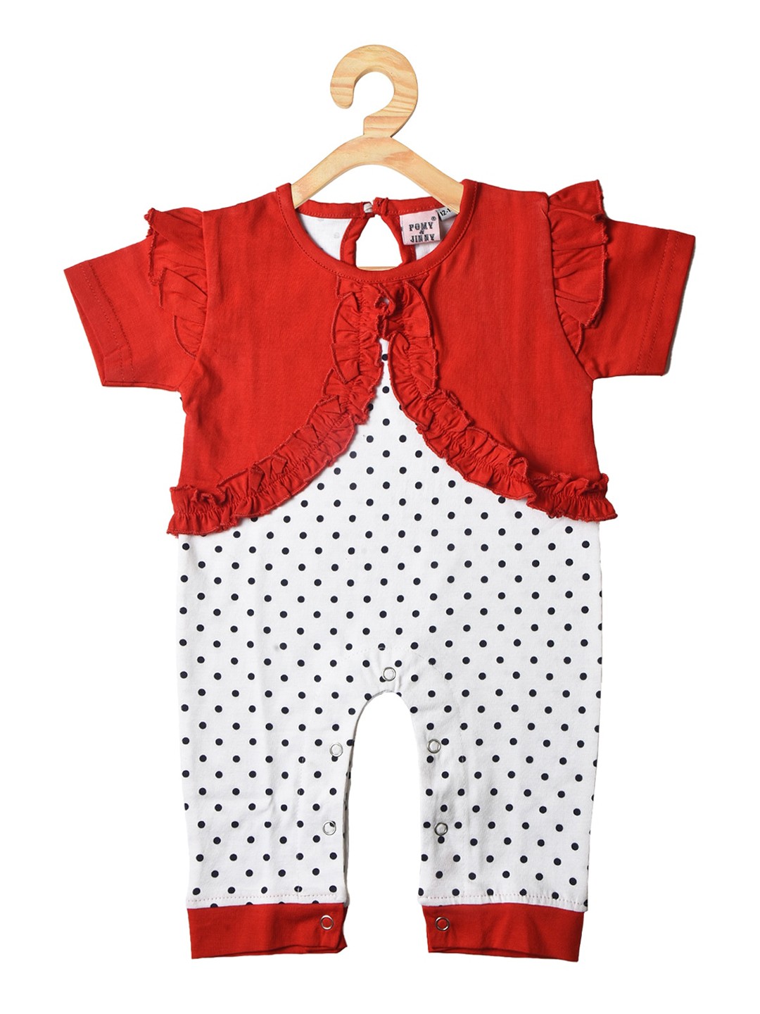 

POMY & JINNY Infant Girls Printed Ruffles Cotton Rompers, Red