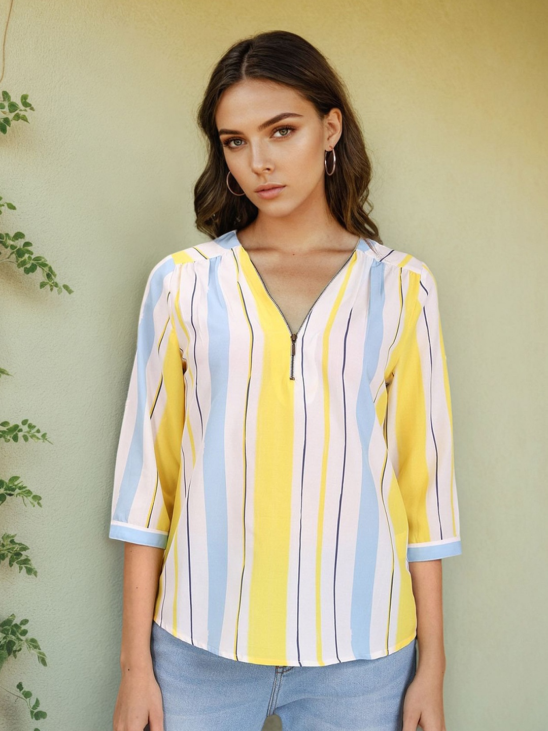 

U.S. Polo Assn. Women Striped Shirt Style Top, Yellow