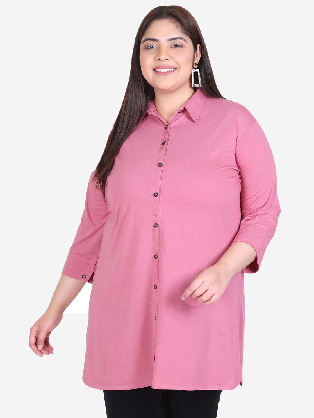 

IN Love Plus Size Spread Collar Classic Cotton Casual Shirt, Pink