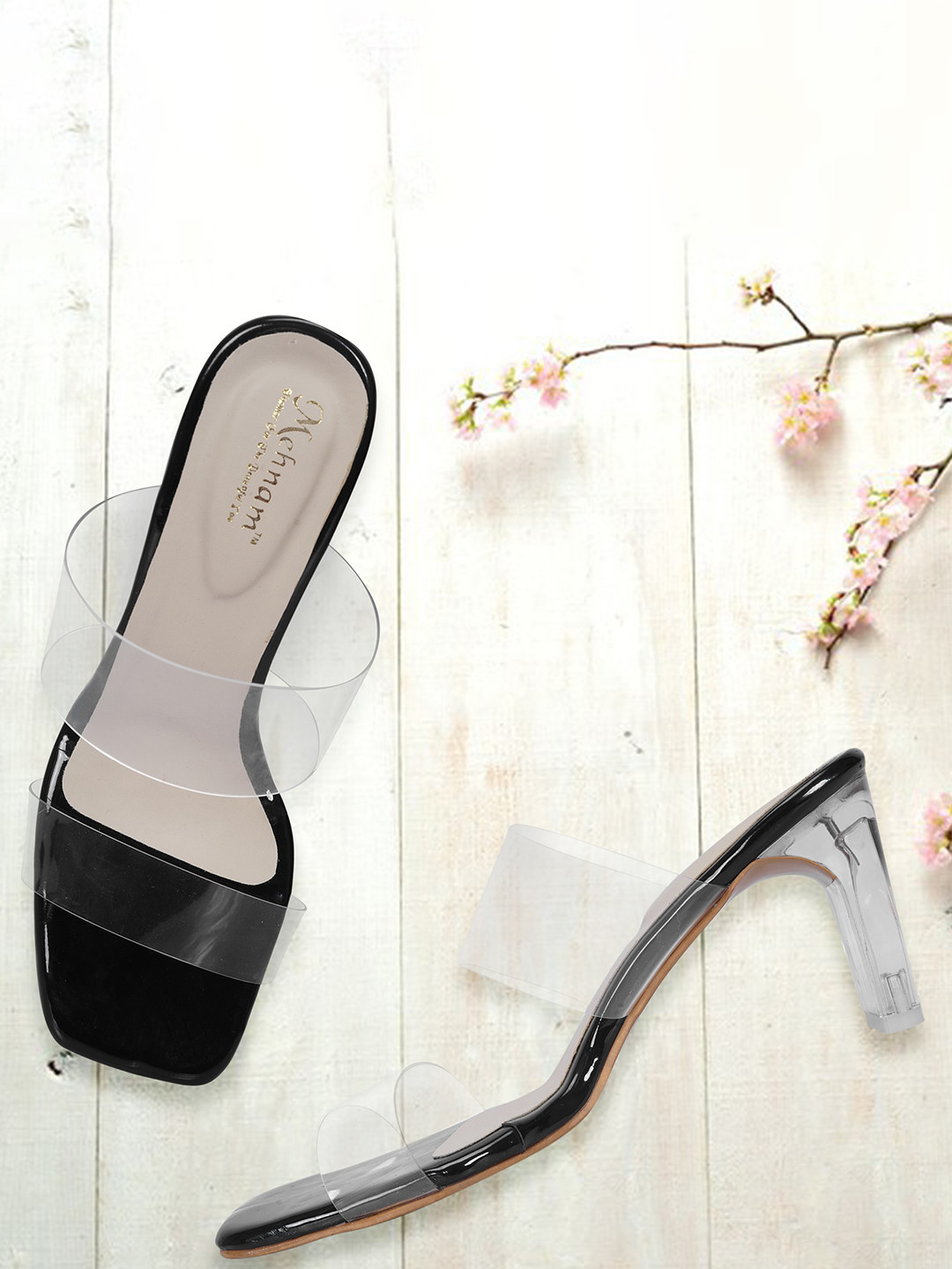 

MEHNAM Square Toe Block Heels, Black