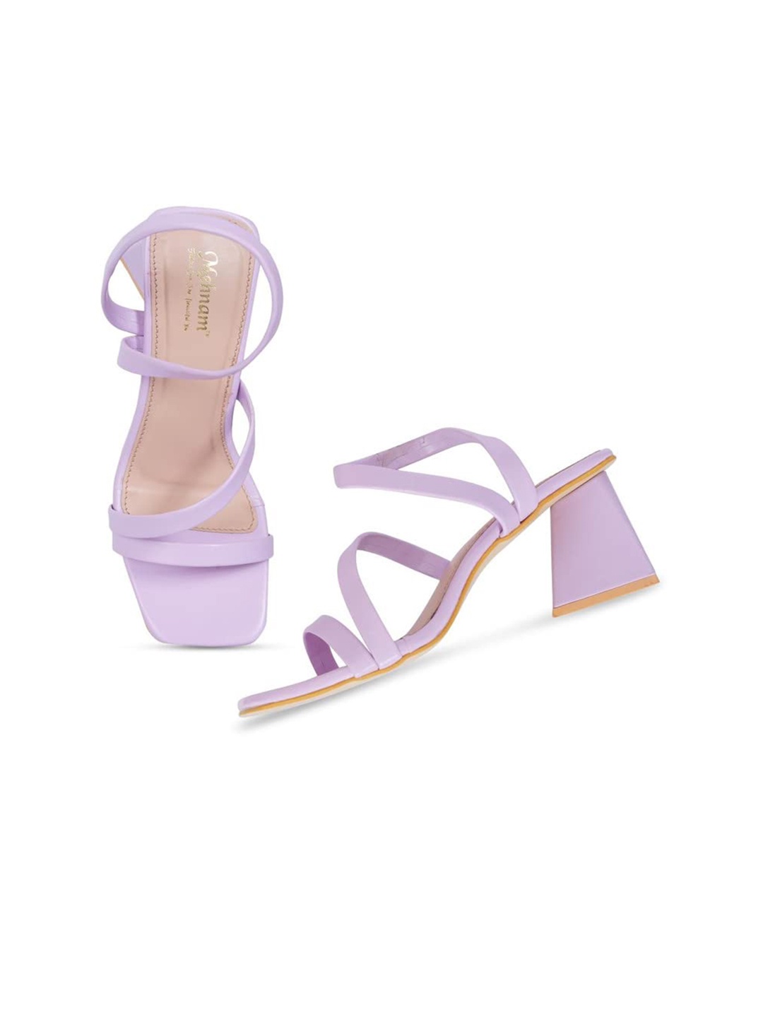 

MEHNAM Square Toe Ankleloop Triangle Block Heels, Purple