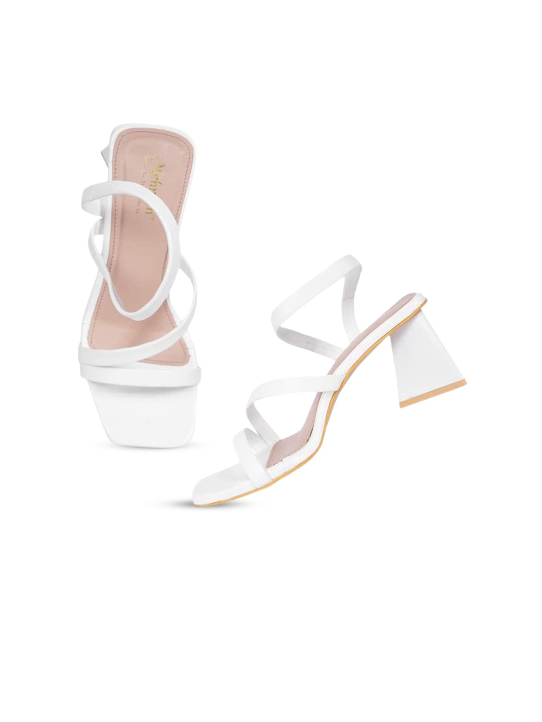 

MEHNAM Embellished Block Heels, White
