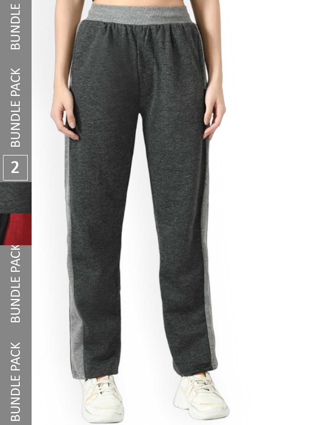 

IndiWeaves Women Pack Of 2 Mid-Rise Track Pants, Charcoal