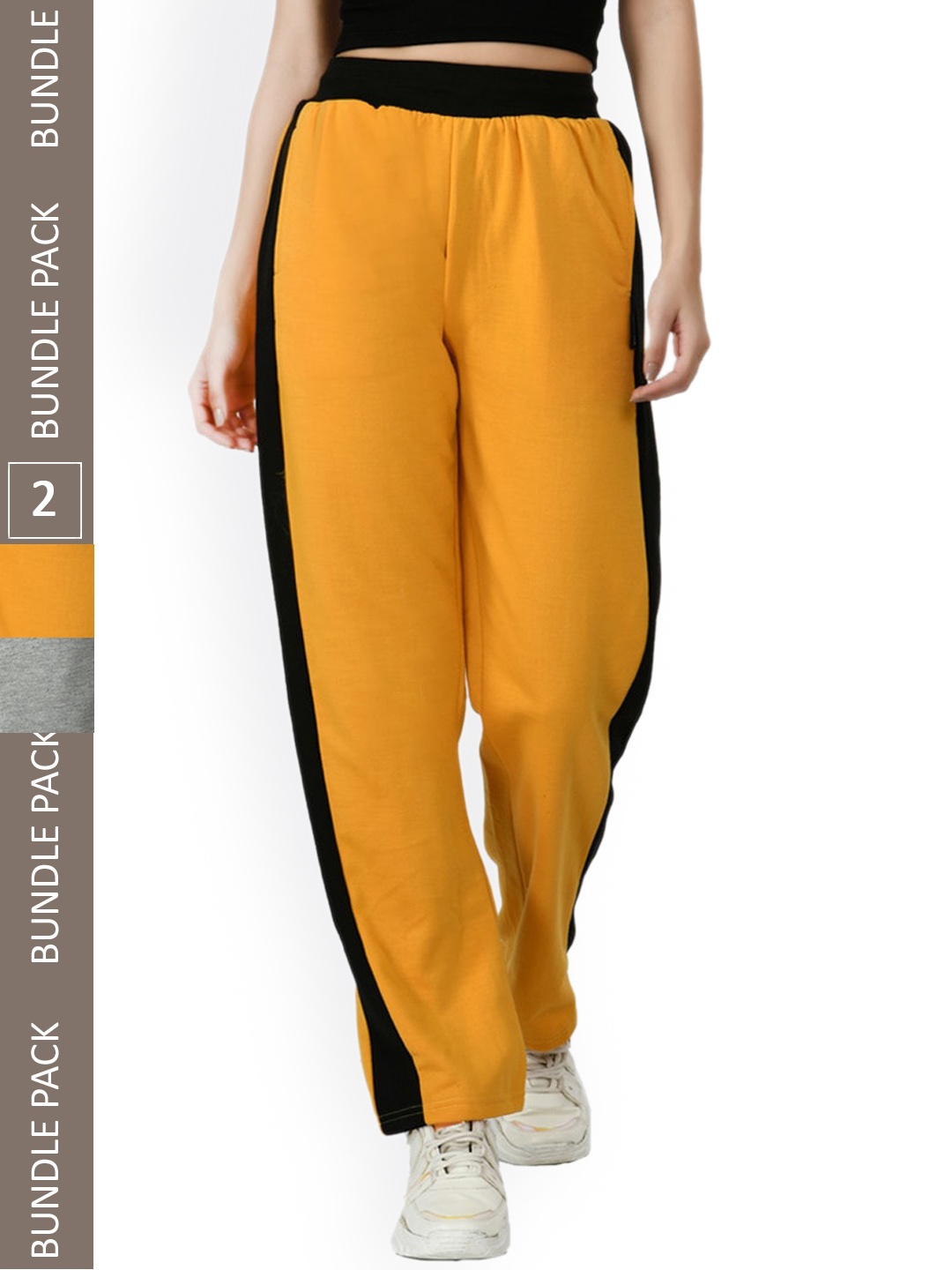 

IndiWeaves Women Pack Of 2 Mid-Rise Track Pants, Yellow