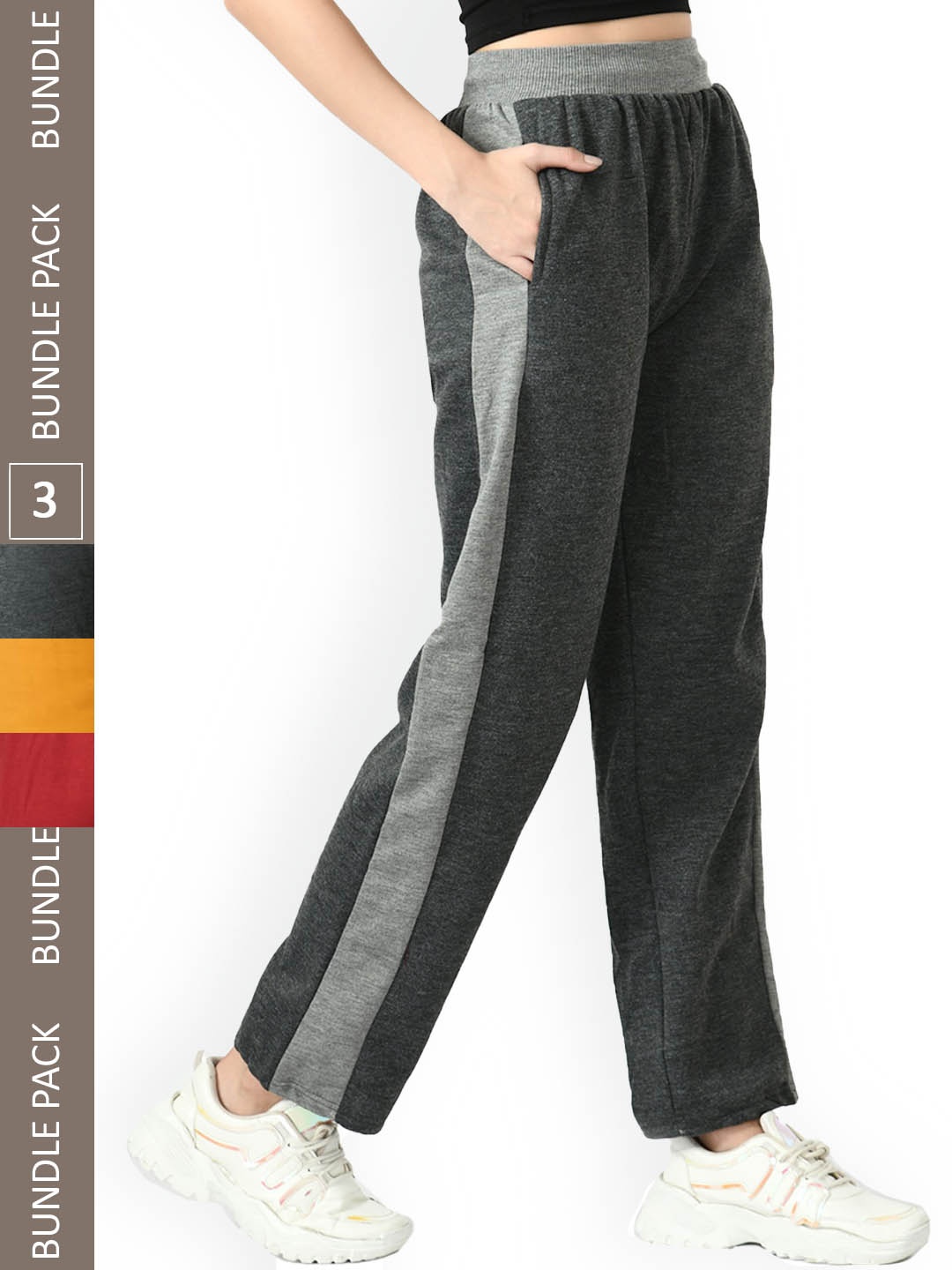 

IndiWeaves Women Pack Of 3 Colourblocked Mid-Rise Track Pants, Yellow