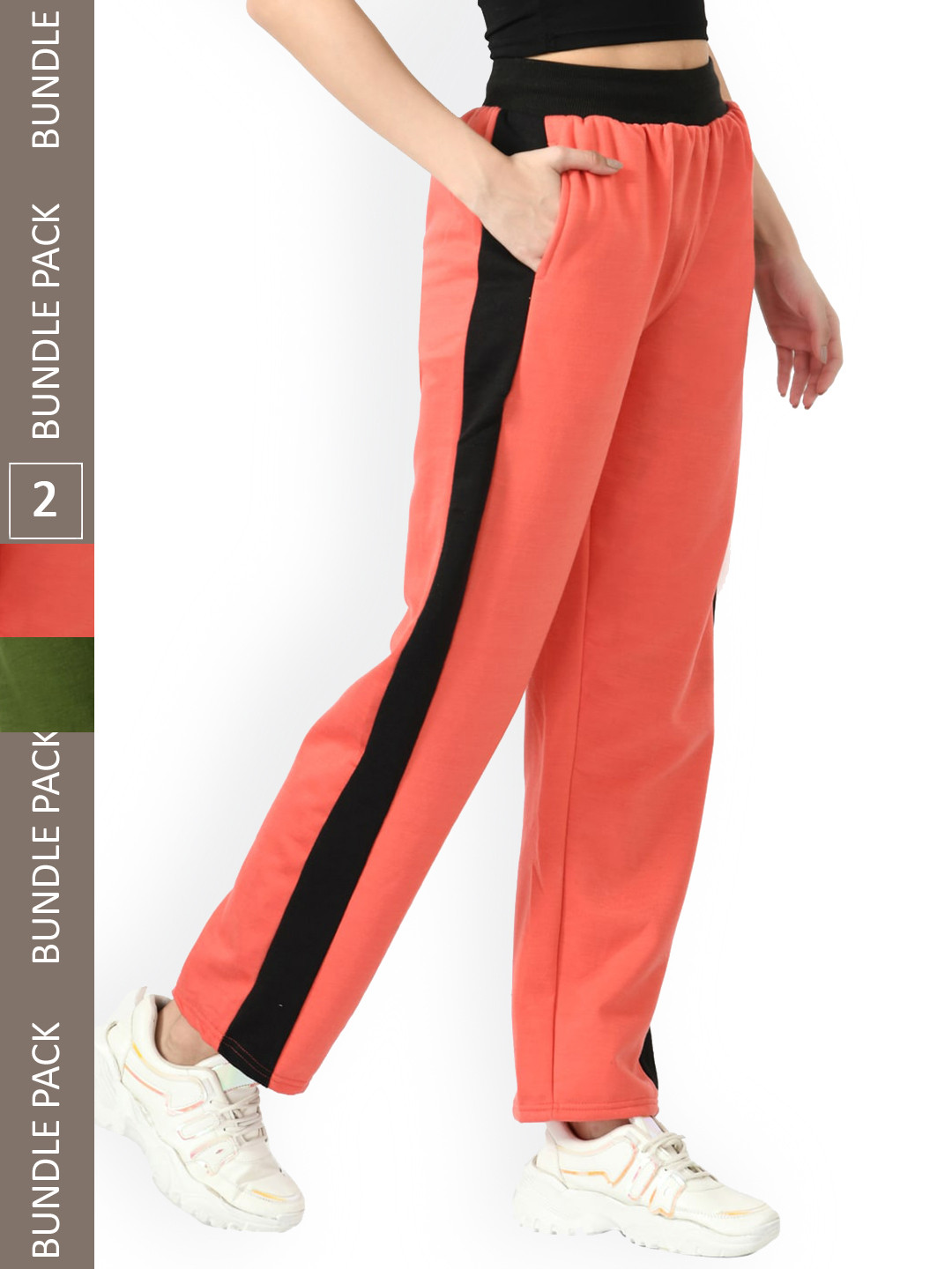 

IndiWeaves Women Pack Of 2 Side Pockets Track Pants, Peach