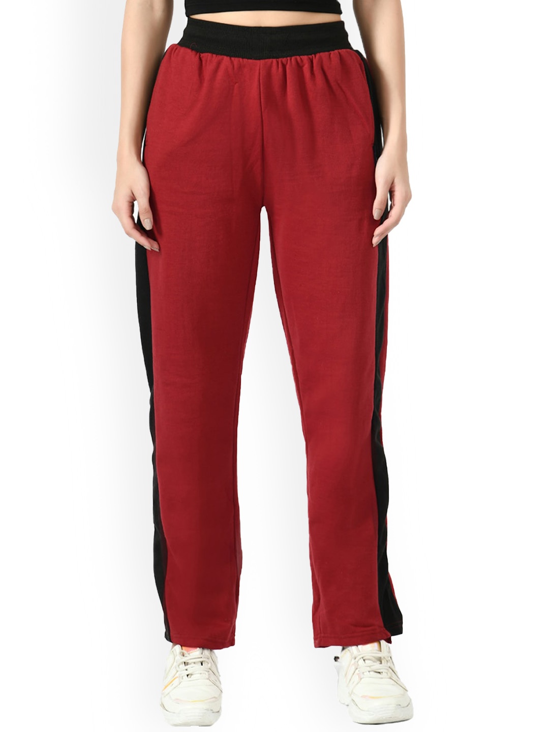 

IndiWeaves Women Mid-Rise Fleece Wool Track Pants, Maroon